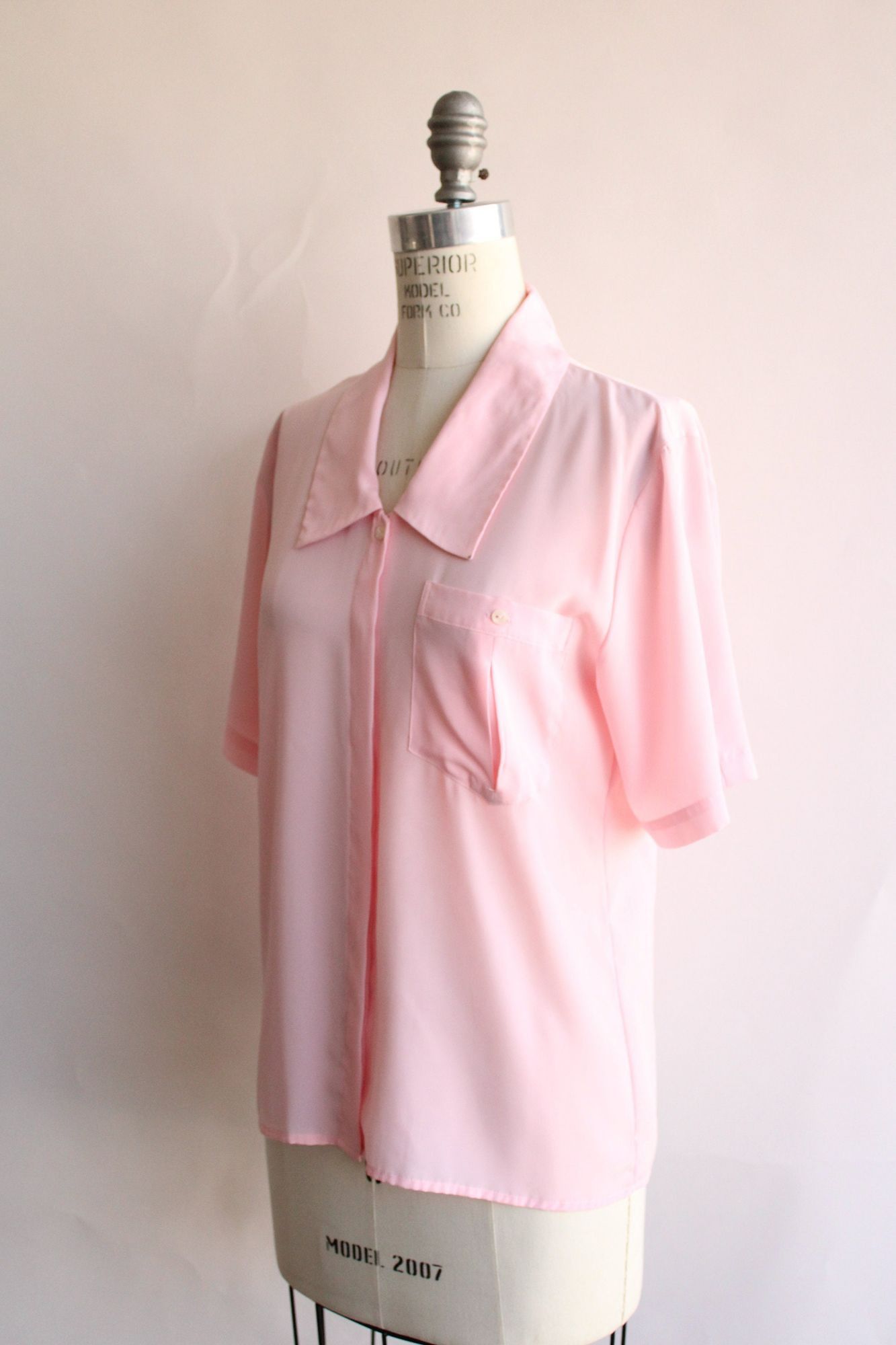 Vintage Vintage 1980s Blouse, Pink Dagger Collar with Pocket, Size 8 Size M / US 6-8 / IT 42-44 - 7 Thumbnail