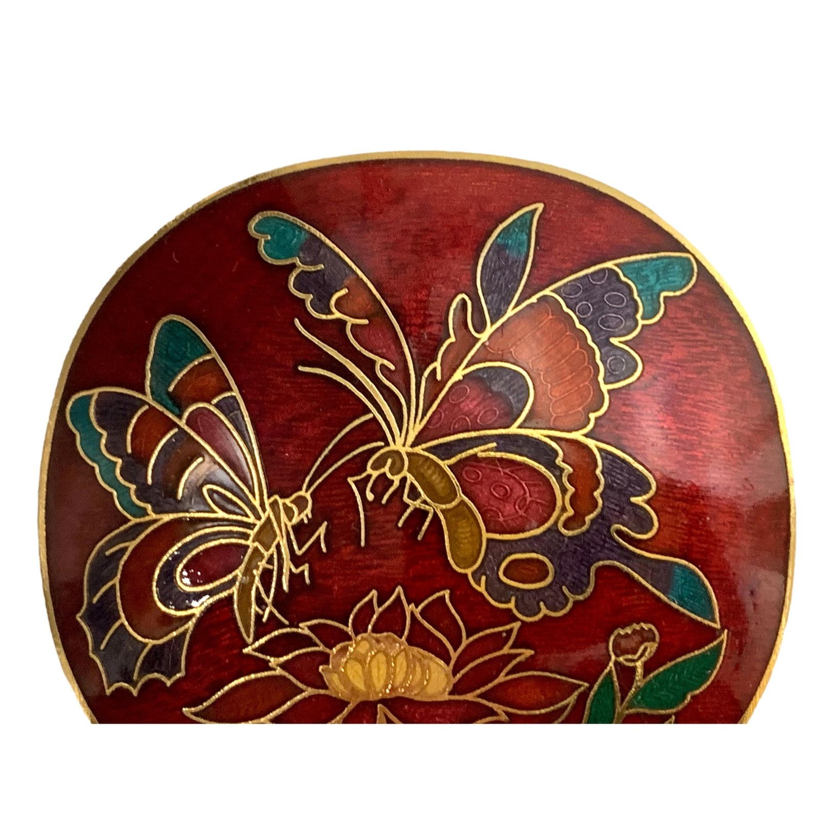 Vintage 70s Cloisonné Belt Buckle | Red and Gold Butterfly Size ONE SIZE - 6 Thumbnail