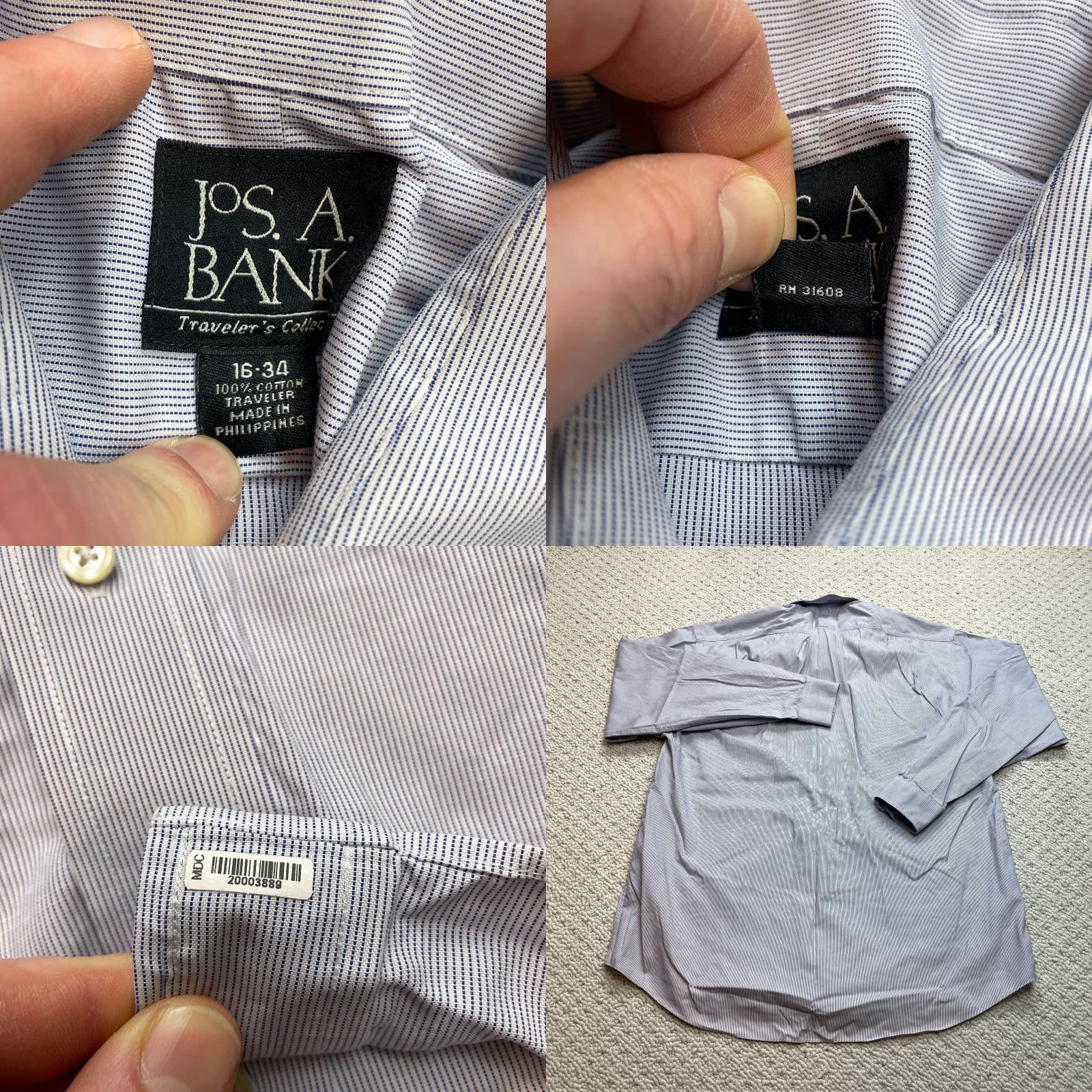Jos. A. Bank Jos A Bank Dress Shirt Mens 16 34 Light Gray Button Up Long Sleeve Travellers Size 34R - 8 Thumbnail