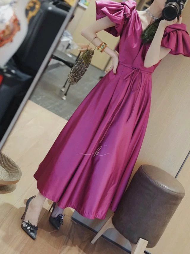 Other Vintage 80s Magenta Puffed Sleeve Beaded Ruffled Gown S-M Size S / US 4 / IT 40 - 3 Thumbnail