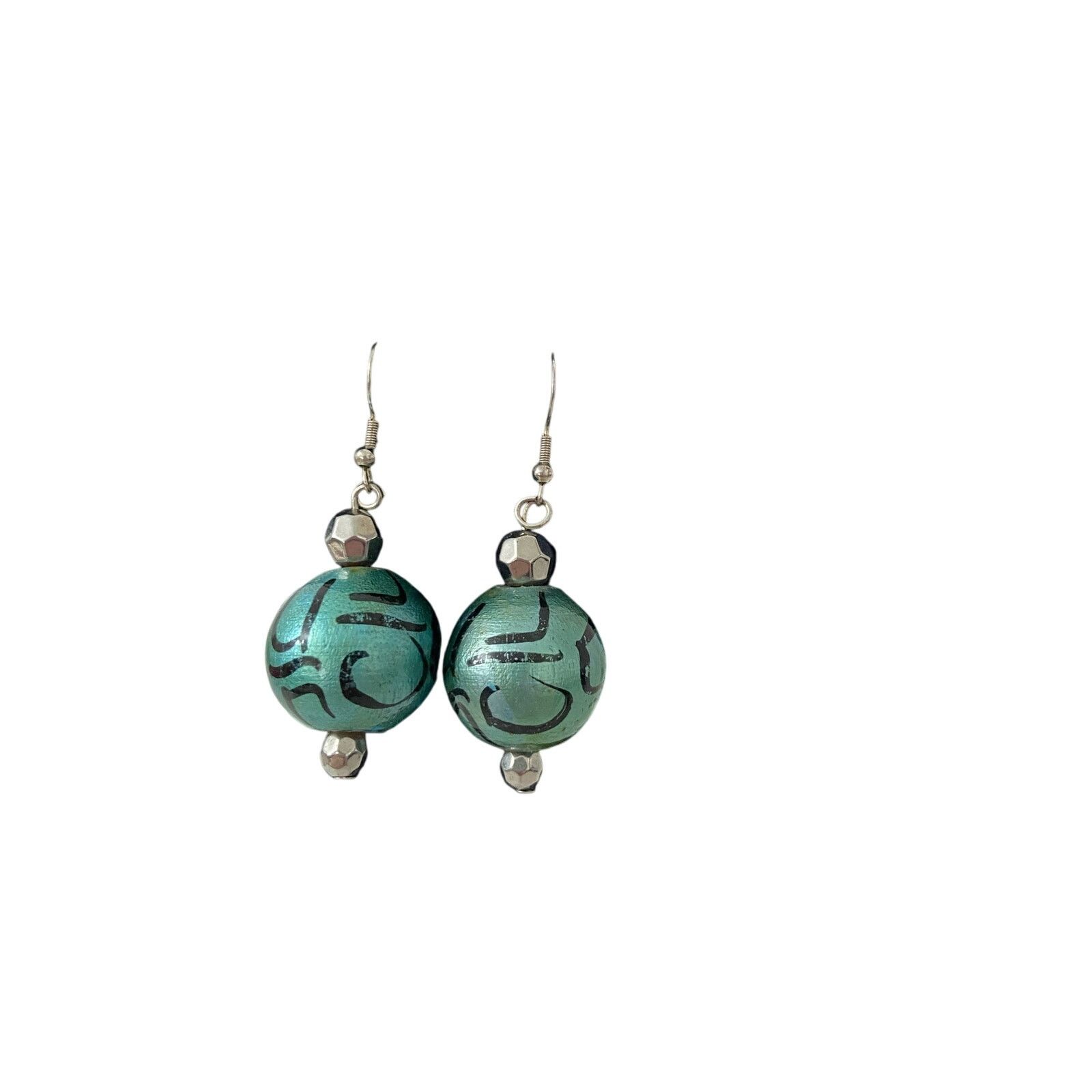 Handmade teal wood bead earrings Size ONE SIZE - 1 Thumbnail