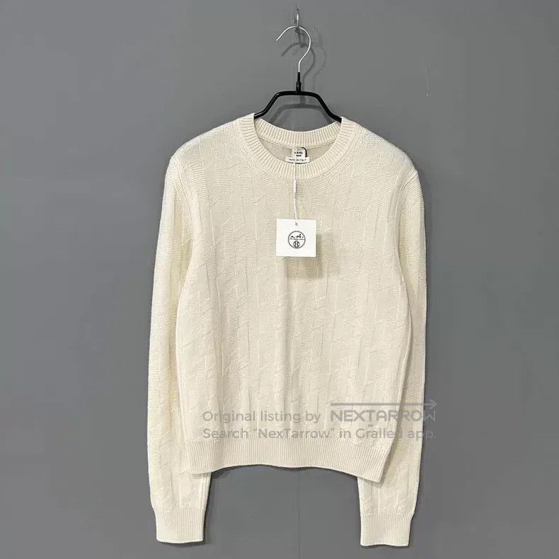 Hermes Hermes Off-White Wool Herringbone H-Neck Sweater Size XS / US 0-2 / IT 36-38 - 1 Thumbnail