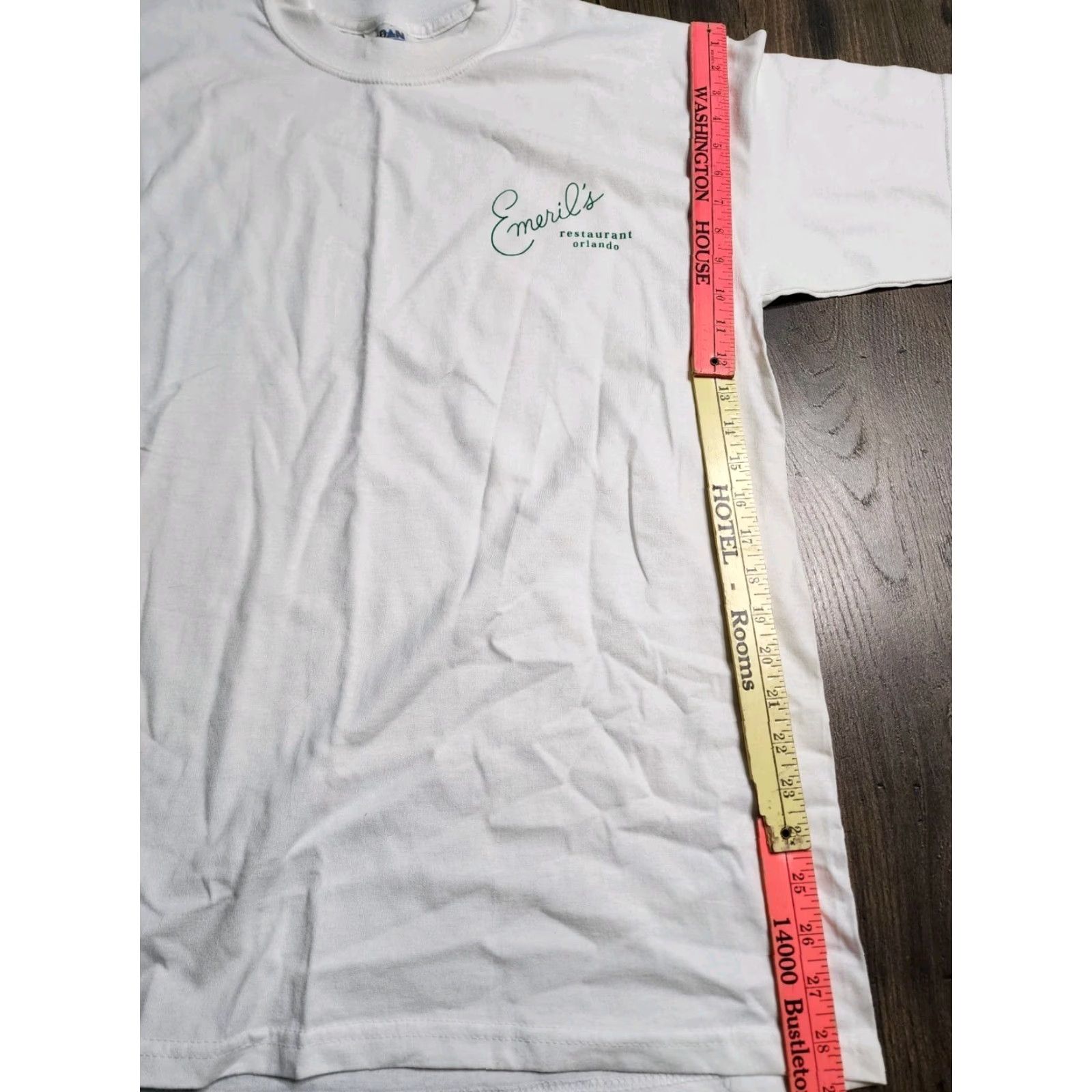Gildan VINTAGE Gildan T-Shirt Orlando FL Restaurant Double-Sided Crew Neck Short Sleeve Men L White Punk Florida Merch Vintage 90s Mens Size US L / EU 52-54 / 3 - 3 Thumbnail