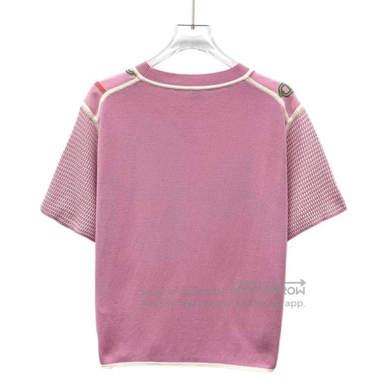 Hermes Hermes Pink Striped Pig Nose Print Silk Round Neck Short S Size XS / US 0-2 / IT 36-38 - 2 Thumbnail