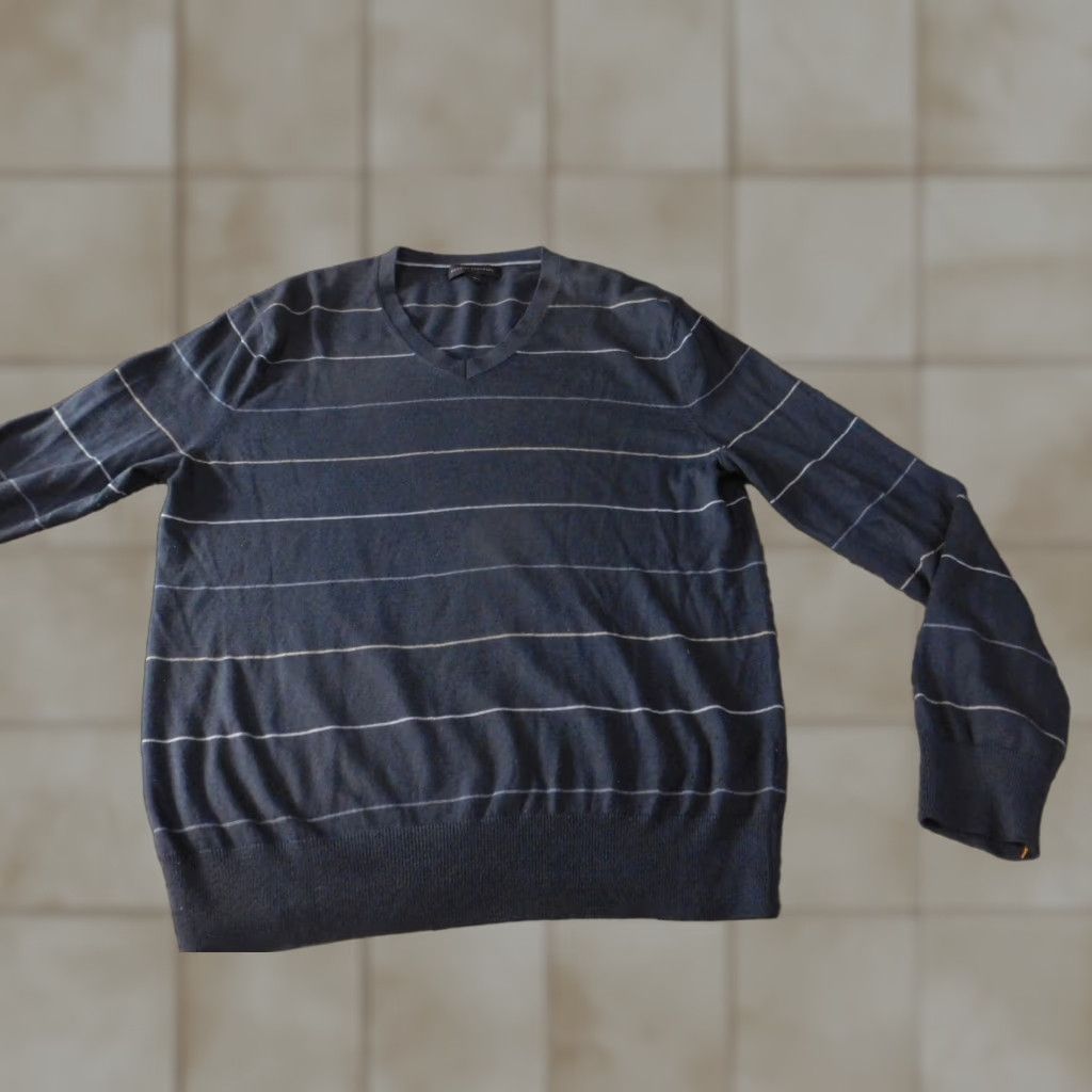 Banana Republic Banana Republic Mens Sweater Long Sleeve Crew Neck Pullover Striped Blue M Regular Knit Cotton Nylon Silk Size US M / EU 48-50 / 2 - 1 Thumbnail