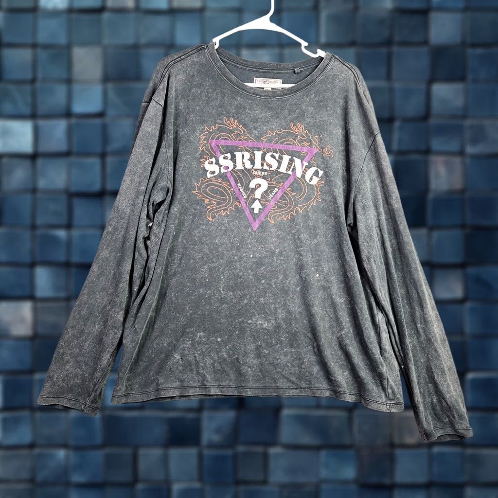 Guess VINTAGE GUESS T-Shirt Adult Large Gray Acid Wash Rising Graphic Long Sleeve Unisex Size L / US 10 / IT 46 - 1 Thumbnail