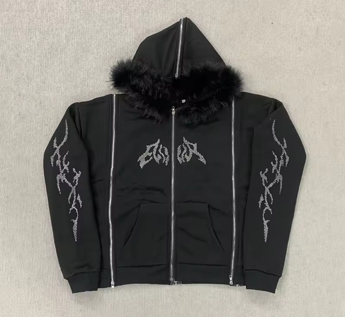 Other Fashion Punk Y2K Grunge Zipper Flurry Faux Hat Fur Hoodies Size US L / EU 52-54 / 3 - 2 Thumbnail