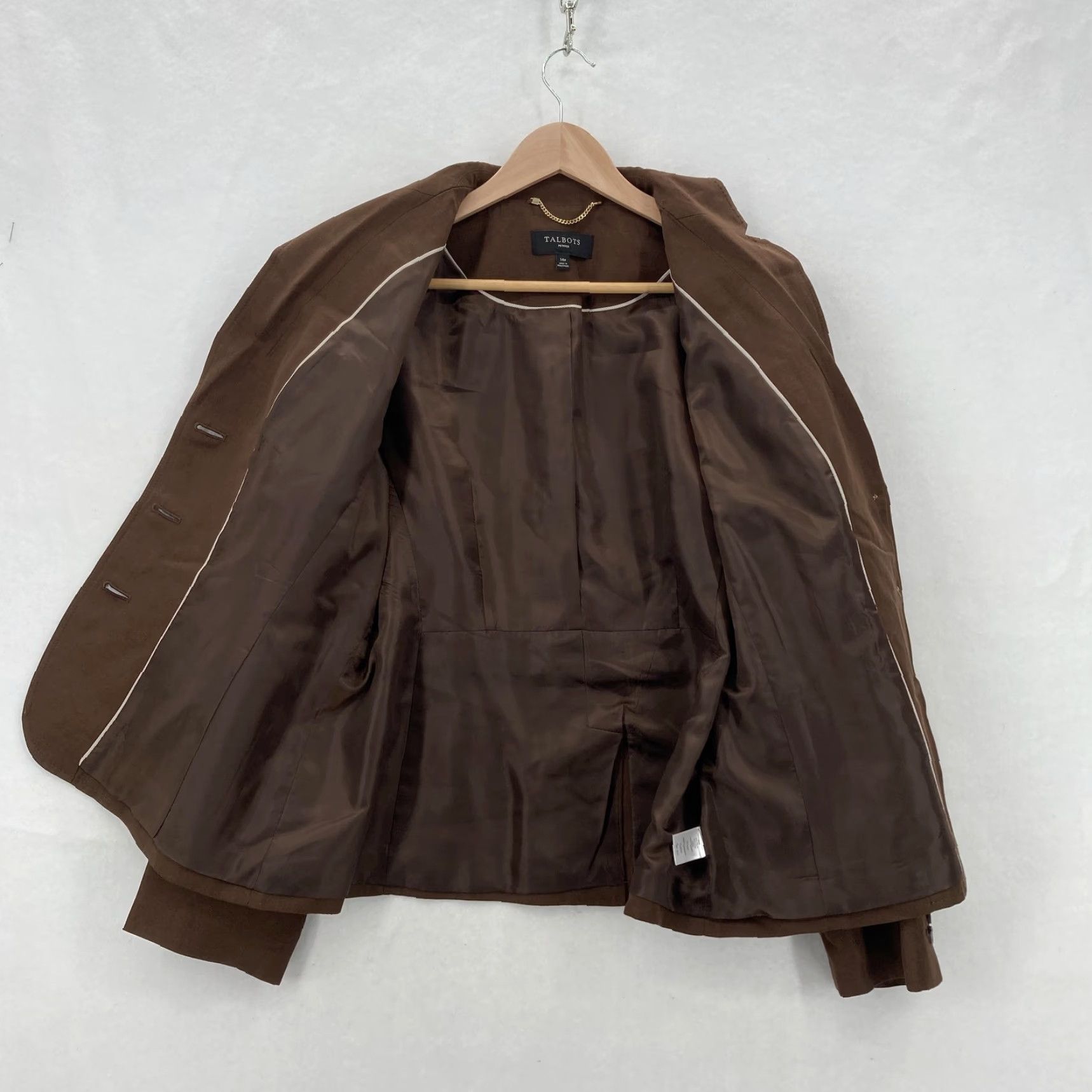 Talbots VINTAGE Talbots Blazer Womens 14P Petite Brown Linen Blend Button Front Tailored Jacket Size XL / US 12-14 / IT 48-50 - 6 Thumbnail