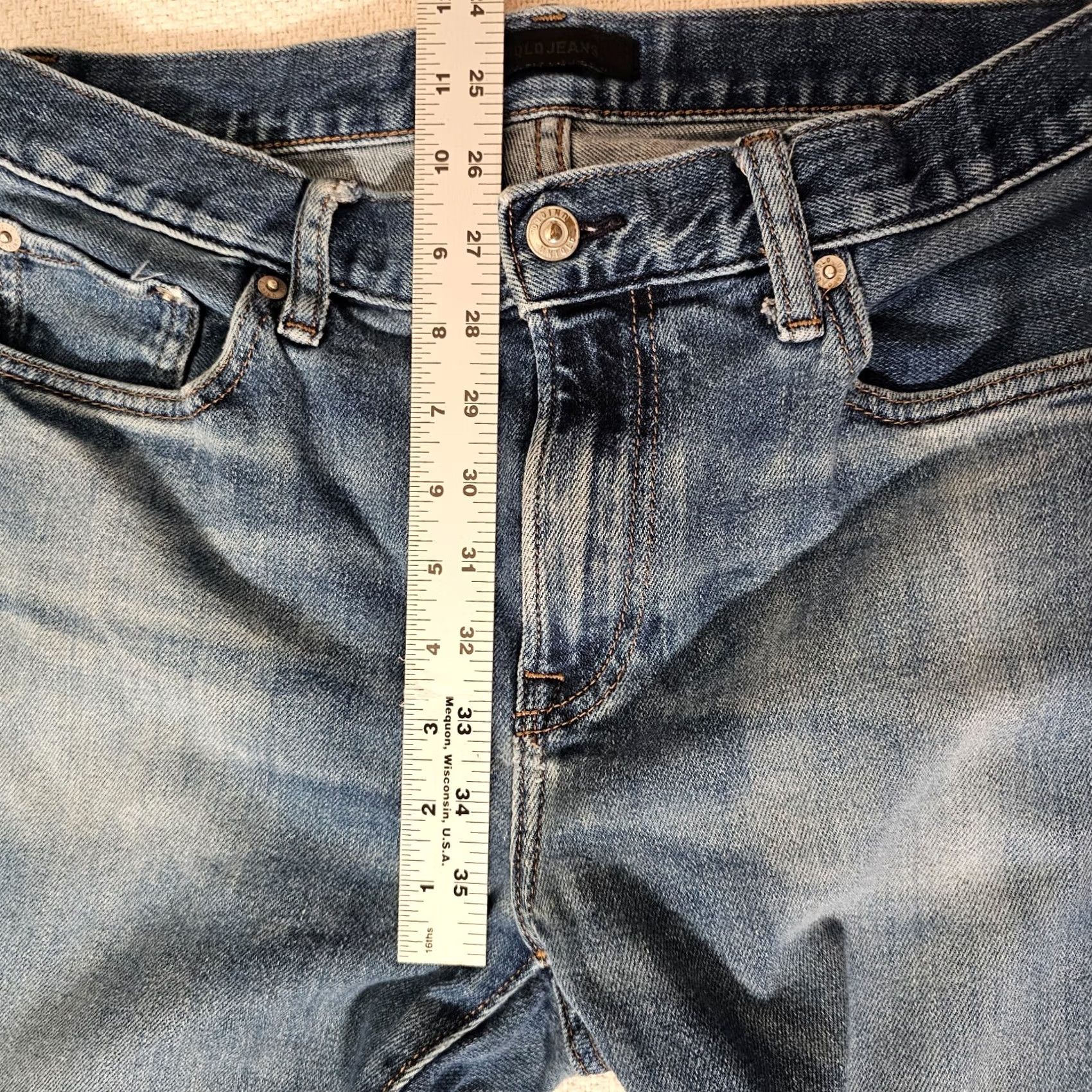 Uniqlo UNIQLO Jeans Men's 31x34 Blue Medium Wash Distressed Cotton Stretch Jeans Slim Straight 5-Pocket Denim Belt Loops Vintage No Size US 31 - 6 Thumbnail