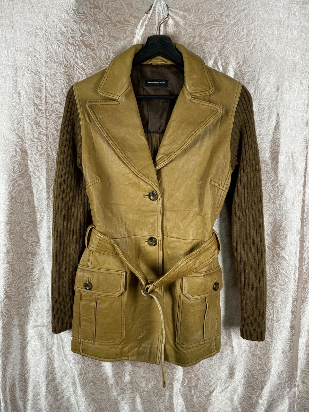 Massimo Dutti Vintage Massimo Dutti Women Leather Knit Hybrid Jacket Belt Size S / US 4 / IT 40 - 3 Thumbnail