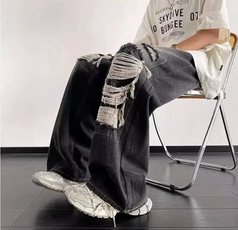 Japanese Brand Street loose wide leg ripped jeans Size US 32 / EU 48 - 3 Thumbnail
