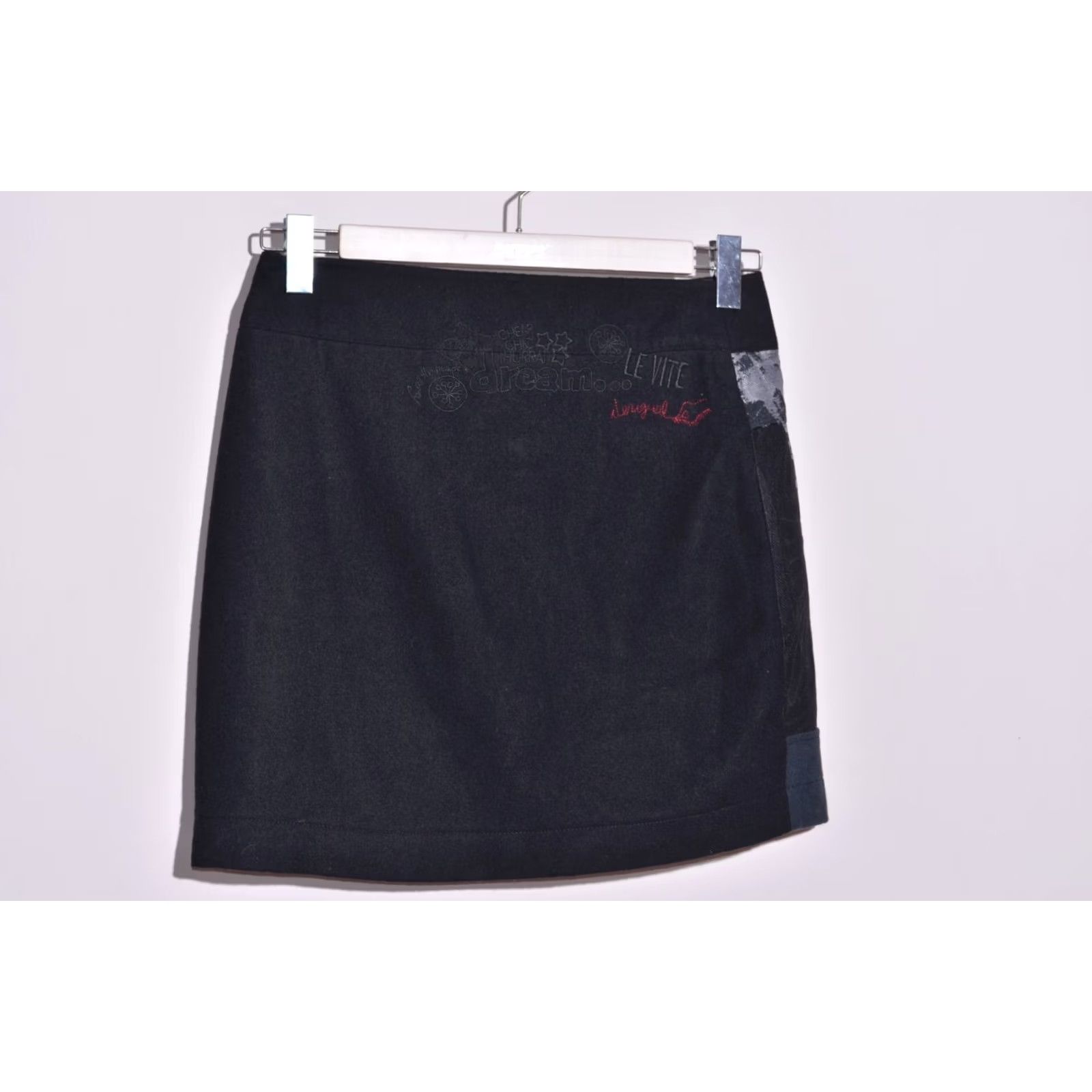 Desigual Desigual Womens Black Wool Blend Wrap Short Skirt Button Front Size 40 Size 27" / US 4 / IT 40 - 2 Thumbnail