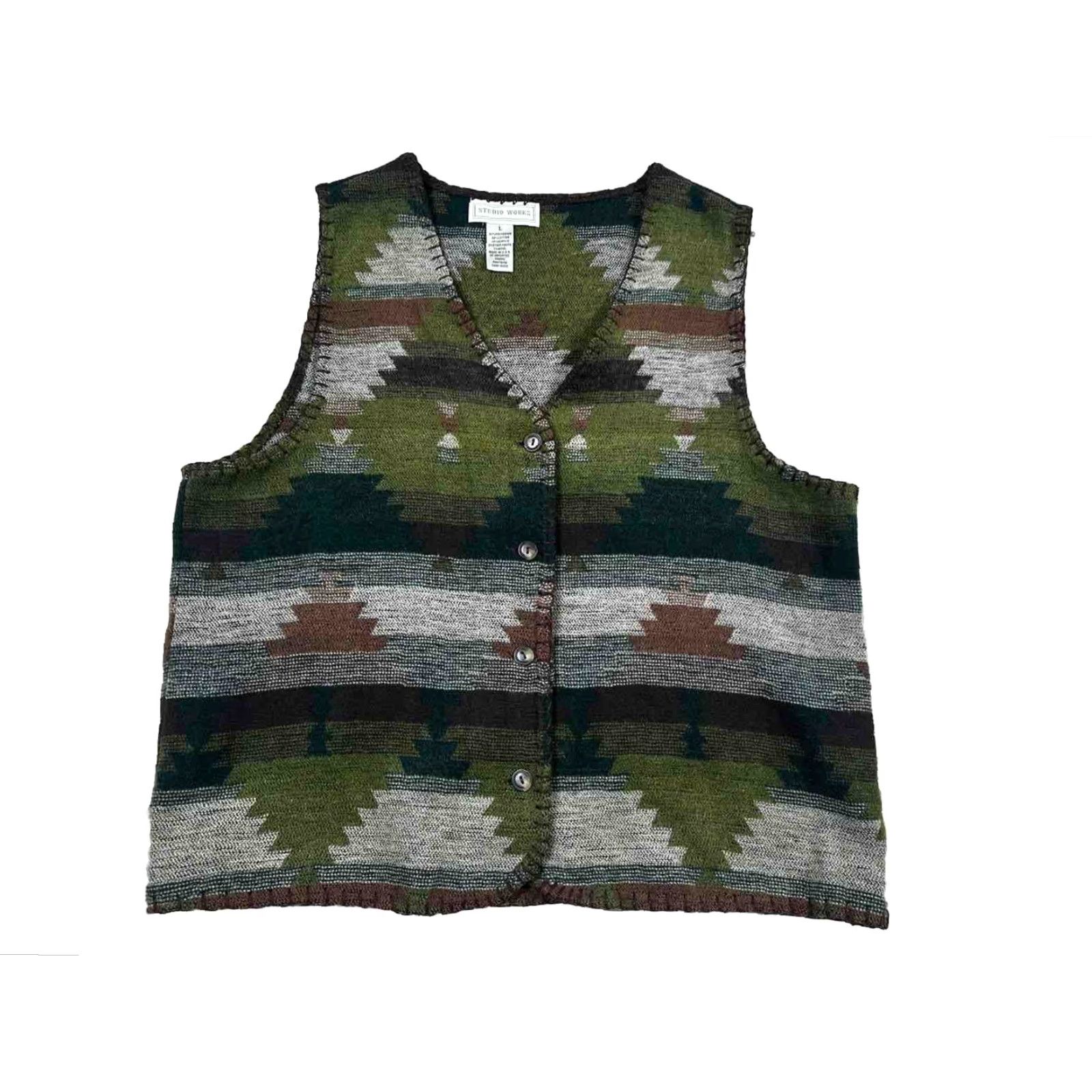 Vintage VINTAGE 90s Green Aztec Southwestern Vest Women L Sleeveless Cotton Blend Size L / US 10 / IT 46 - 2 Thumbnail