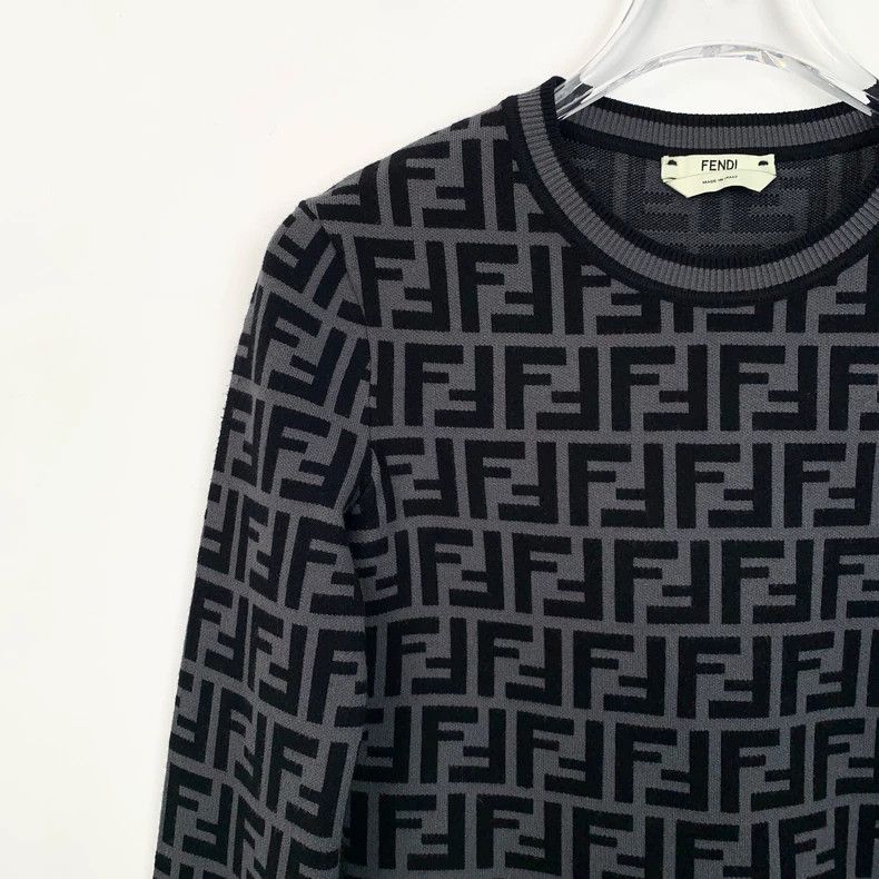 Fendi FENDI Grayish-black logo letter full-print crewneck long-s Size 4XL / US 24-26 - 3 Thumbnail
