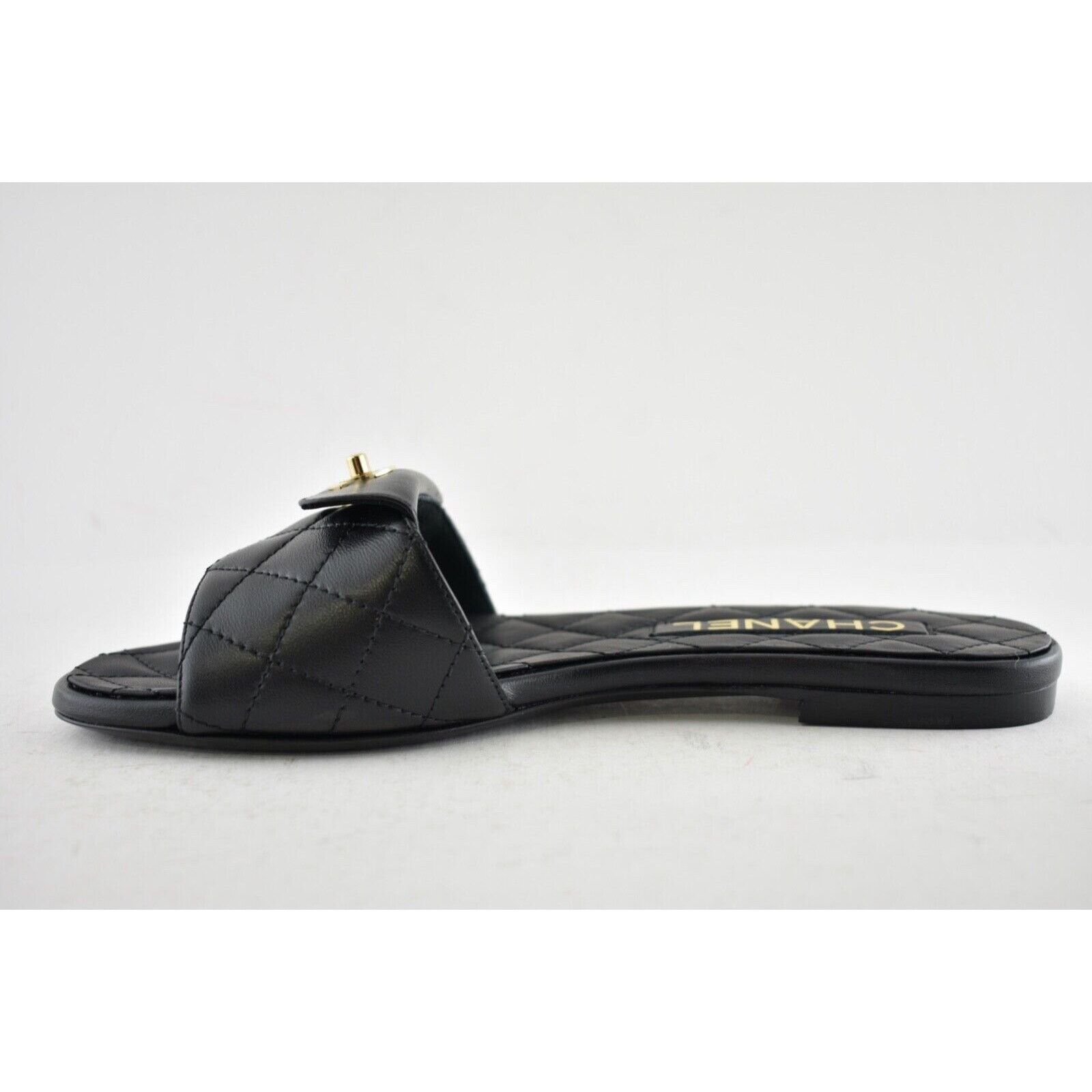 Chanel Chanel REV Black Turnlock Quilted Gold CC Logo Mules Slide Size US 7 / IT 37 - 9 Thumbnail