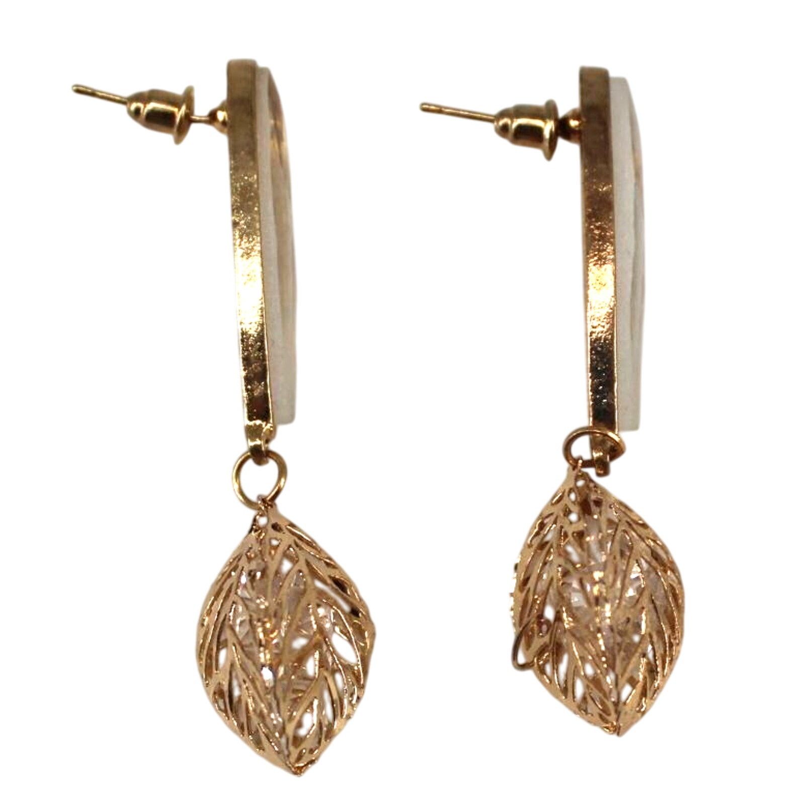 Other Leaf Dangle Earrings • Floating Crystals & Mirror Drop • 2" Size ONE SIZE - 4 Thumbnail