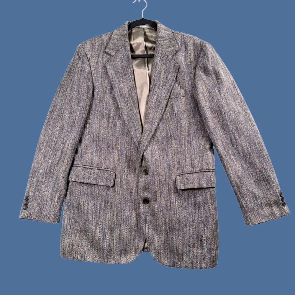 Haggar VTG Haggar Blazer 40L Herringbone Wool Blend Gray USA Made Ivy League Academia Preppy Sport Coat Mens Size 40R - 1 Thumbnail