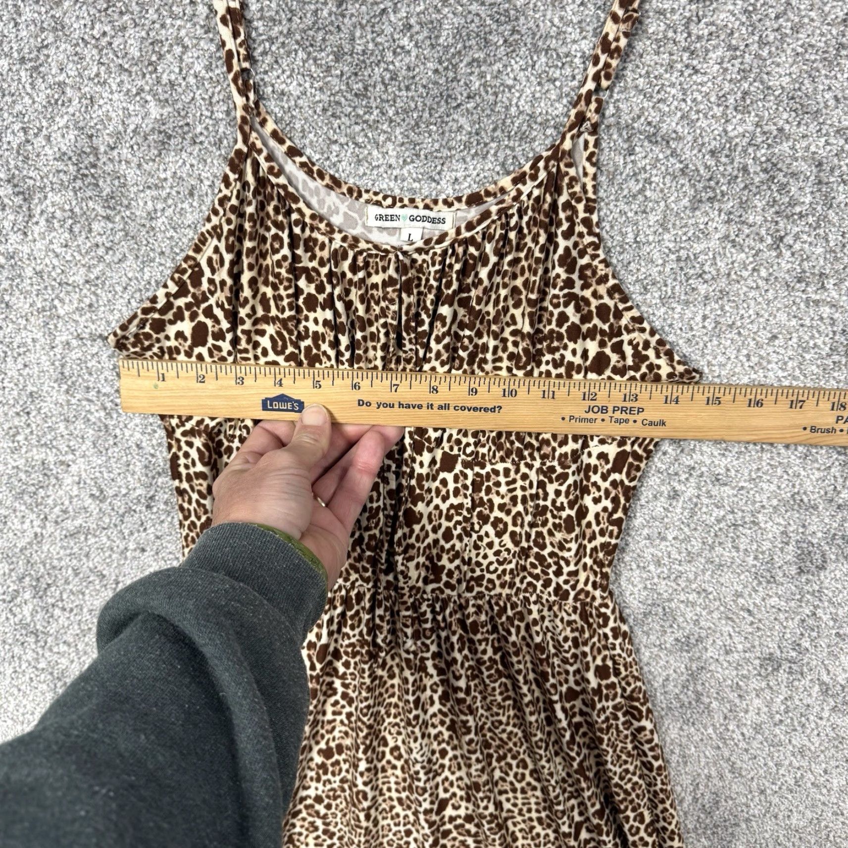 Vintage Green Goddess Dress Sz L Bohemian Leopard Print Maxi Sleeveless Scoop Neck Pullover Casual Party/Cocktail Travel Wedding Womens Size L / US 10 / IT 46 - 2 Thumbnail