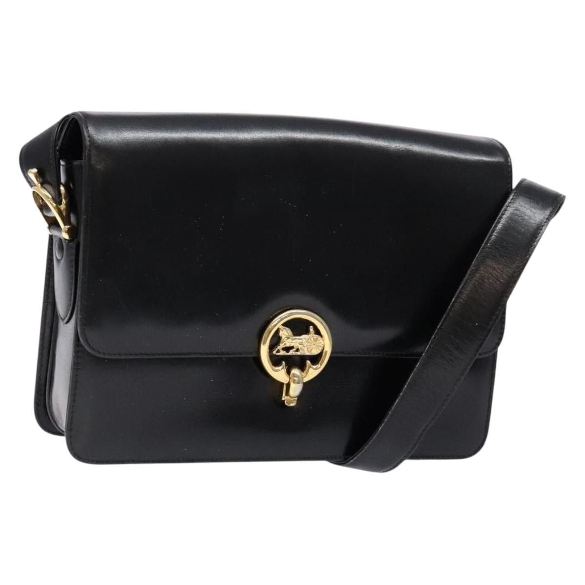 Celine CELINE Horse Carriage Shoulder Bag Leather Black Gold Size ONE SIZE - 1 Thumbnail