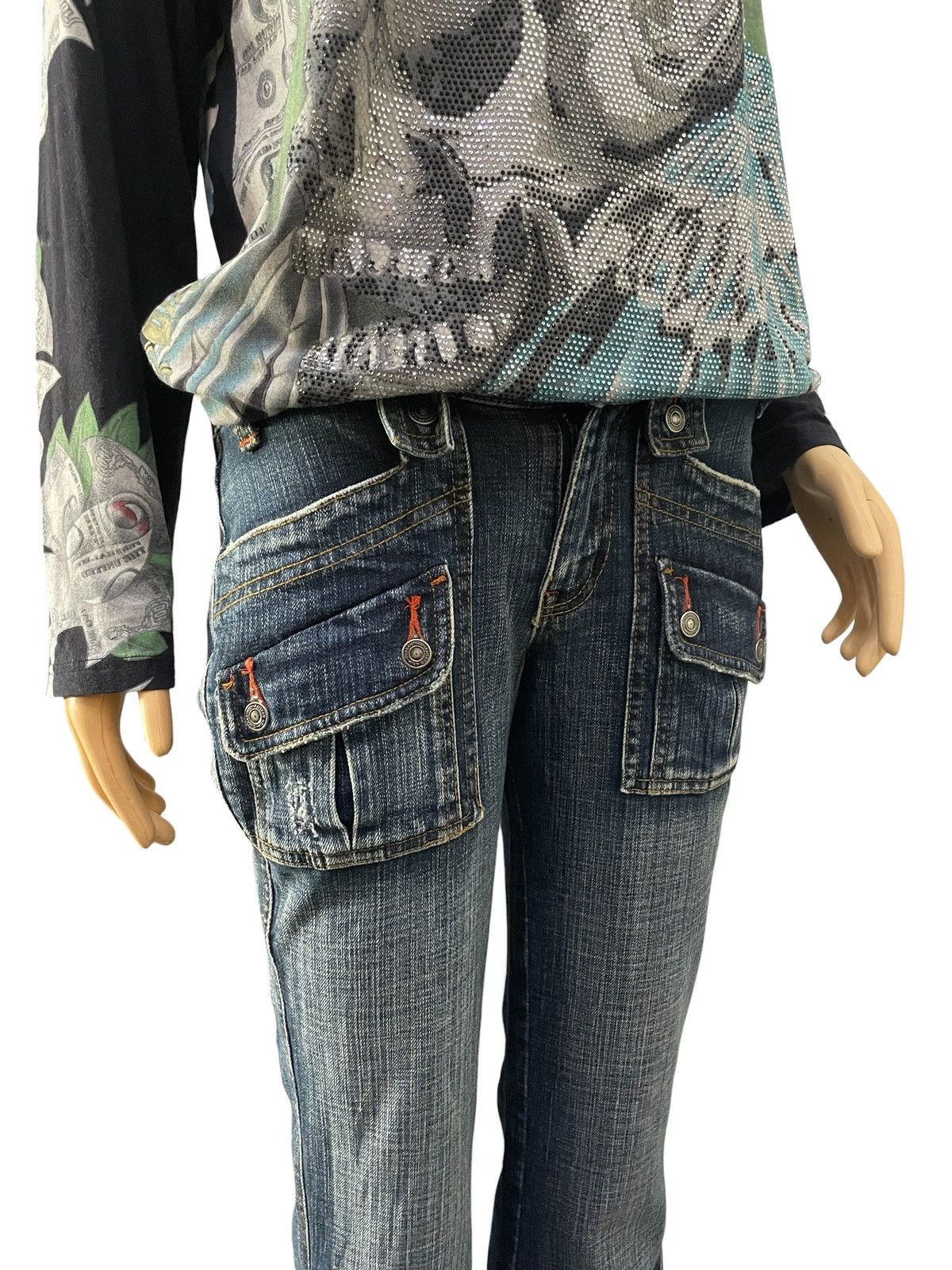 If Six Was Nine × Le Grande Bleu (L.G.B.) Camel Road Japan Bush Pocket Flared Stacked Denim Pants Size US 28 / EU 44 - 4 Thumbnail