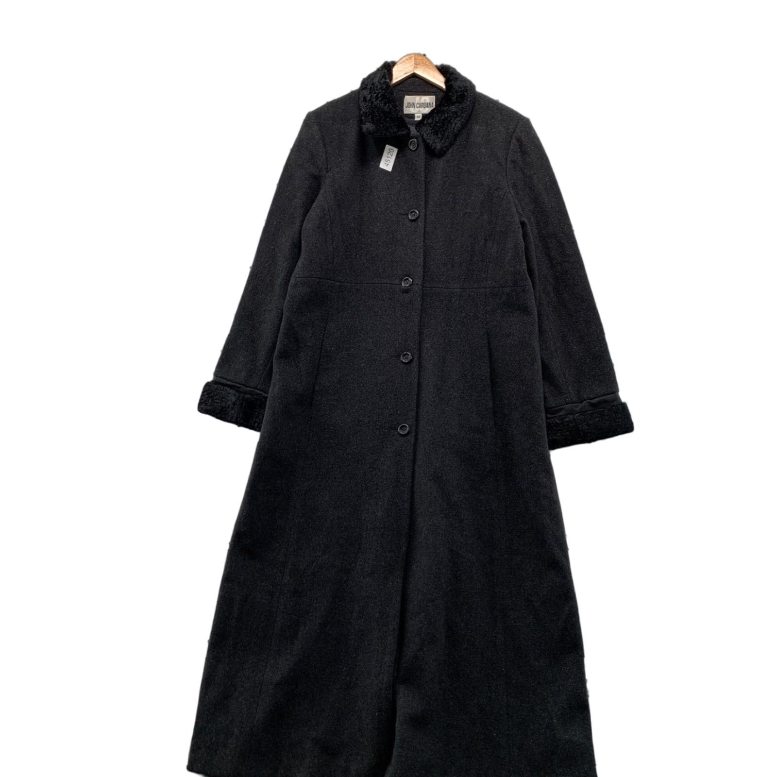 Vintage VINTAGE John Caruana Merino Wool Coat Womens 14 Black USA Overcoat Faux Fur Trim Jacket/Coat Long Wool Solid Button Winter Fall Womens Size XL / US 12-14 / IT 48-50 - 1 Thumbnail