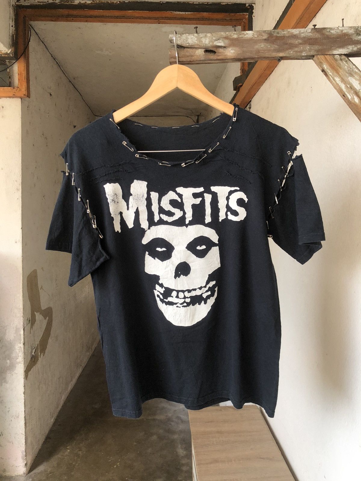 image of Vintage Misfits Bondage Punk Distressed Tshirt in Black, Men's (Size Small)