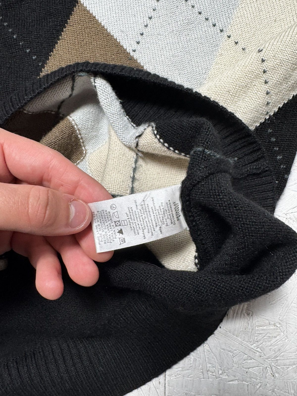 Lacoste × Vintage Vintage Lacoste Grandpa Black Blue Brown Cardigan Rhombuses Size US L / EU 52-54 / 3 - 3 Thumbnail