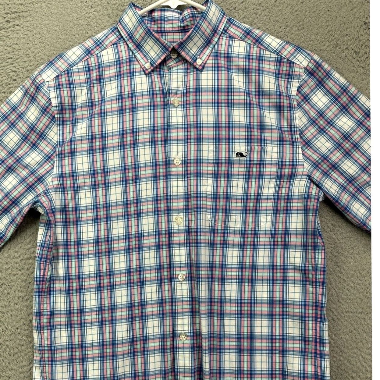 Vineyard Vines Vineyard Vines Tucker Shirt Men Small Plaid Button-Down Classic with Whale Logo Pink Short Sleeve Button Up Shirt Size US S / EU 44-46 / 1 - 2 Thumbnail