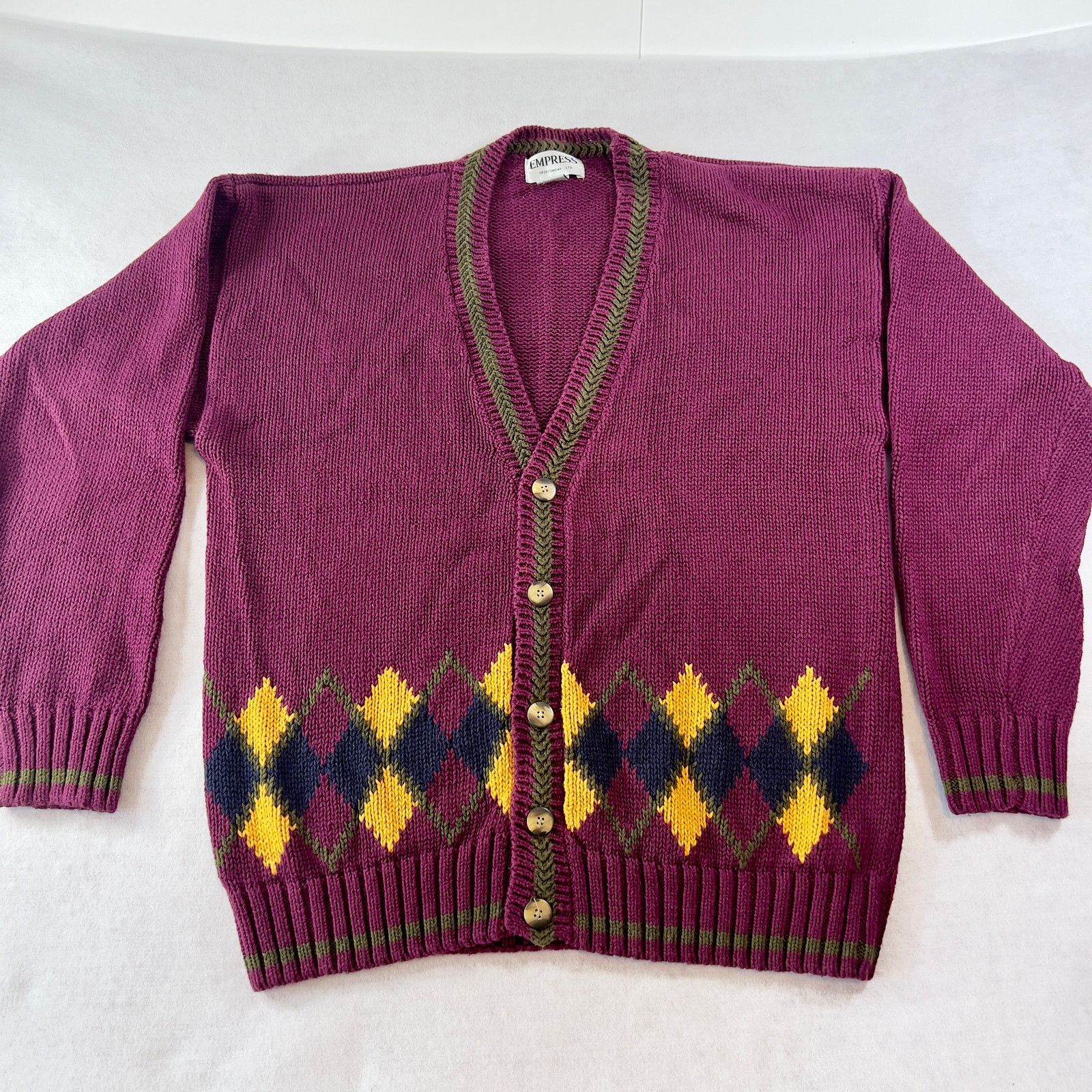 Other Empress Sportswear LTD Cardigan Sweater Woman L Purple Argyl Size L / US 10 / IT 46 - 1 Thumbnail