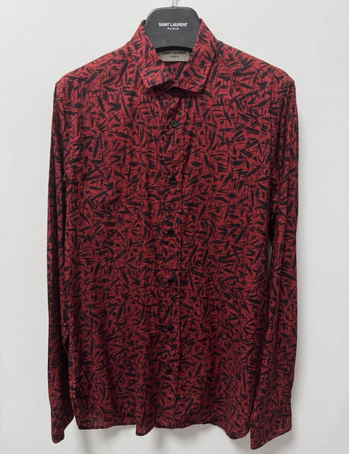 Saint Laurent Paris Saint Laurent (SLP) 14SS Runway Dark Red Thorn Print Shirt Size US M / EU 48-50 / 2 - 1 Thumbnail