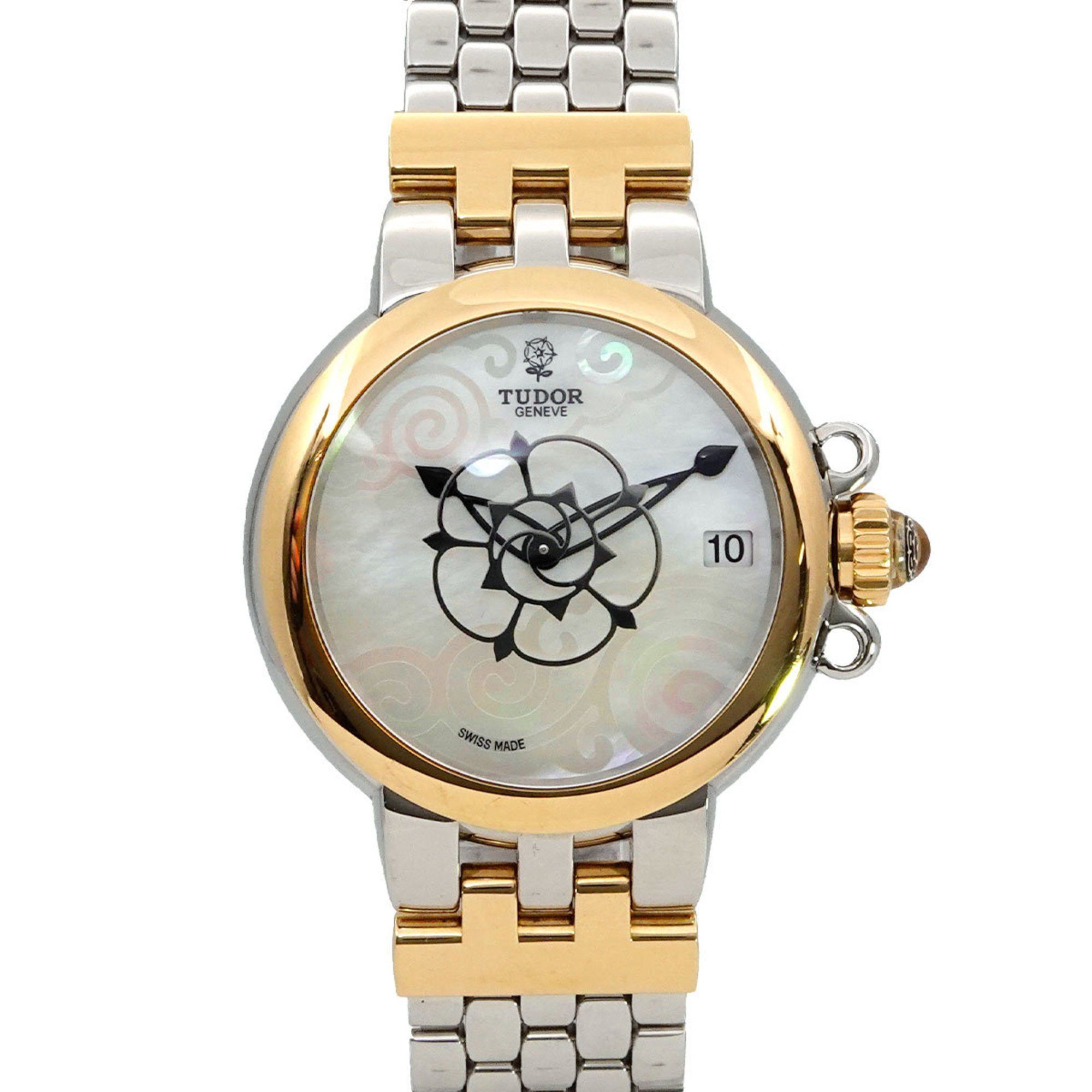 Tudor Clair De Rose Combi 35701 Ladies Watch Date White Shell Pg Pink Gold Automatic Self-Winding, Women's
