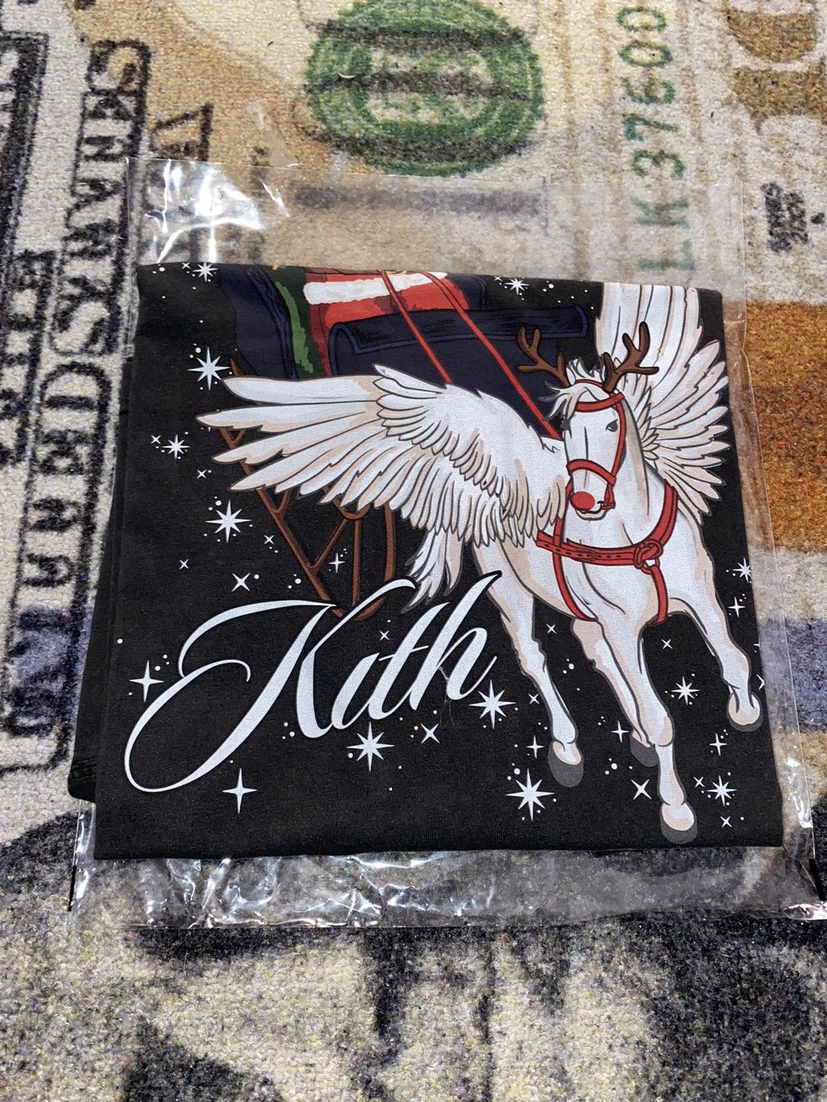 image of Kith Kithmas Santa Sleigh Vintage Tee in Black, Men's (Size XL)