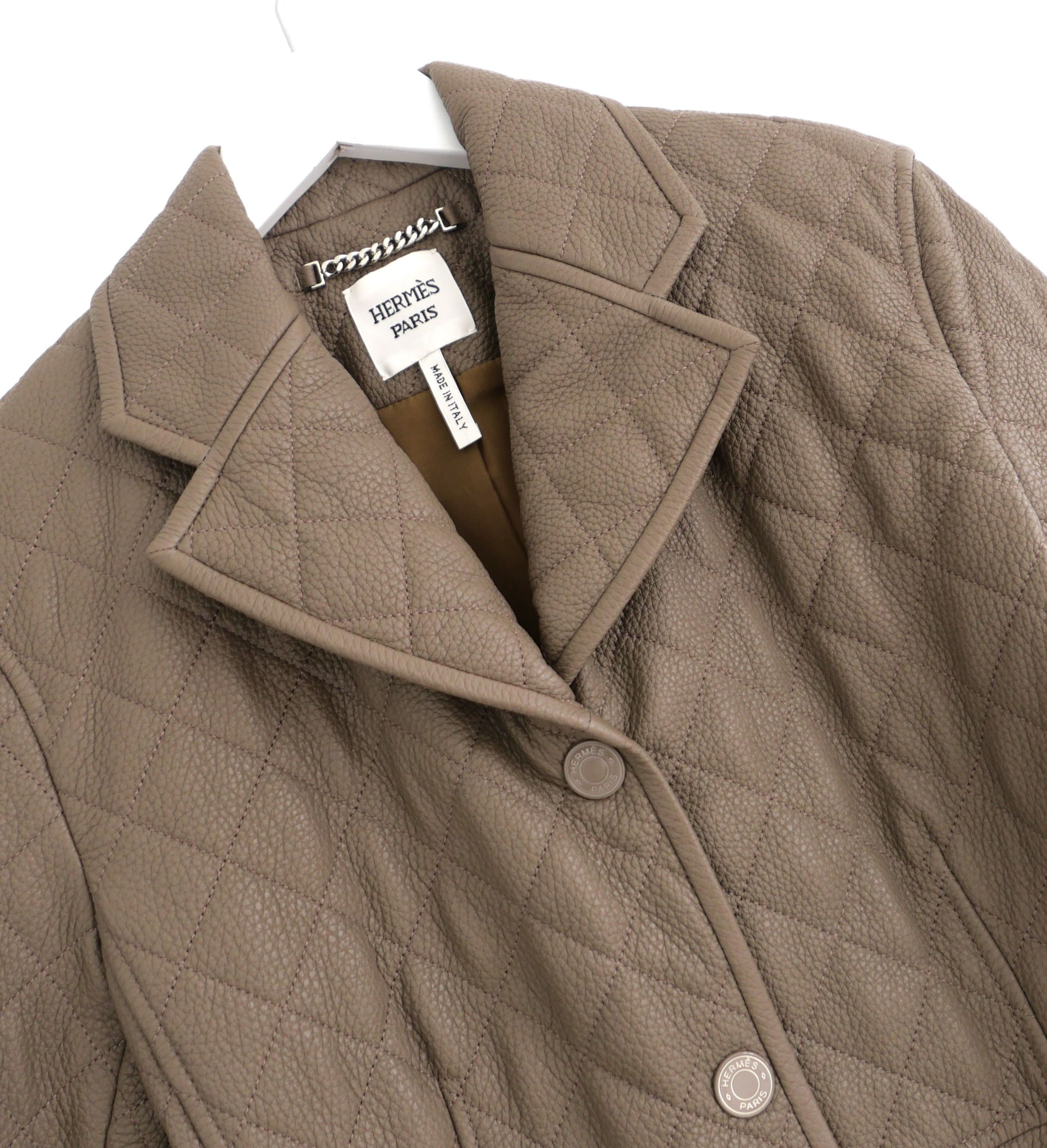 Hermes Hermes Equestrian Deerskin Leather Jacket Quilted Taupe Size S / US 4 / IT 40 - 3 Thumbnail