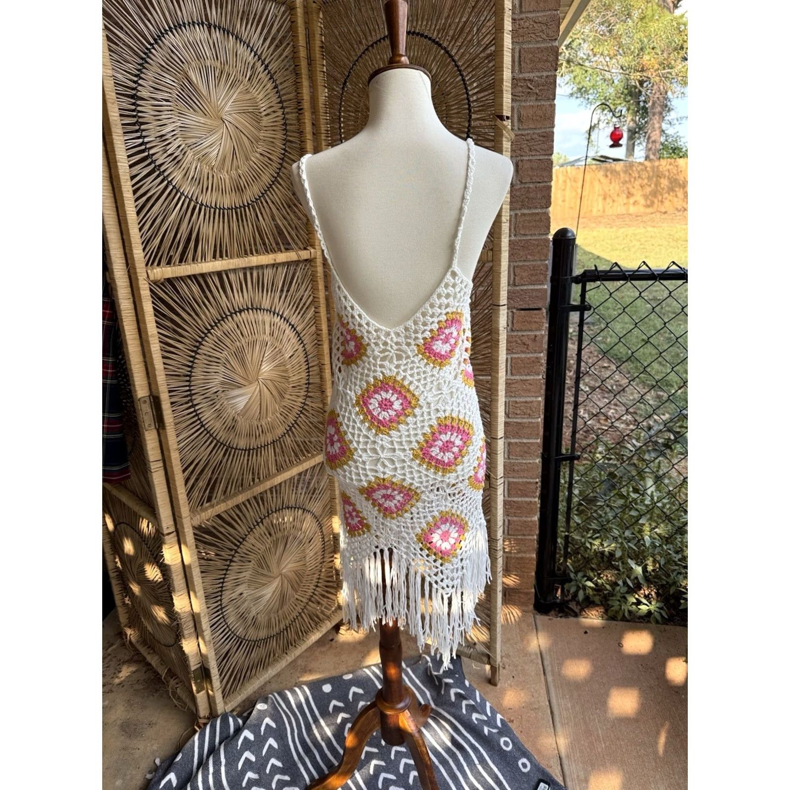 Vintage Baevely Boho Style Dress Blouson Women M Cream Lace Crochet Tassel Summer Short Size M / US 6-8 / IT 42-44 - 2 Thumbnail