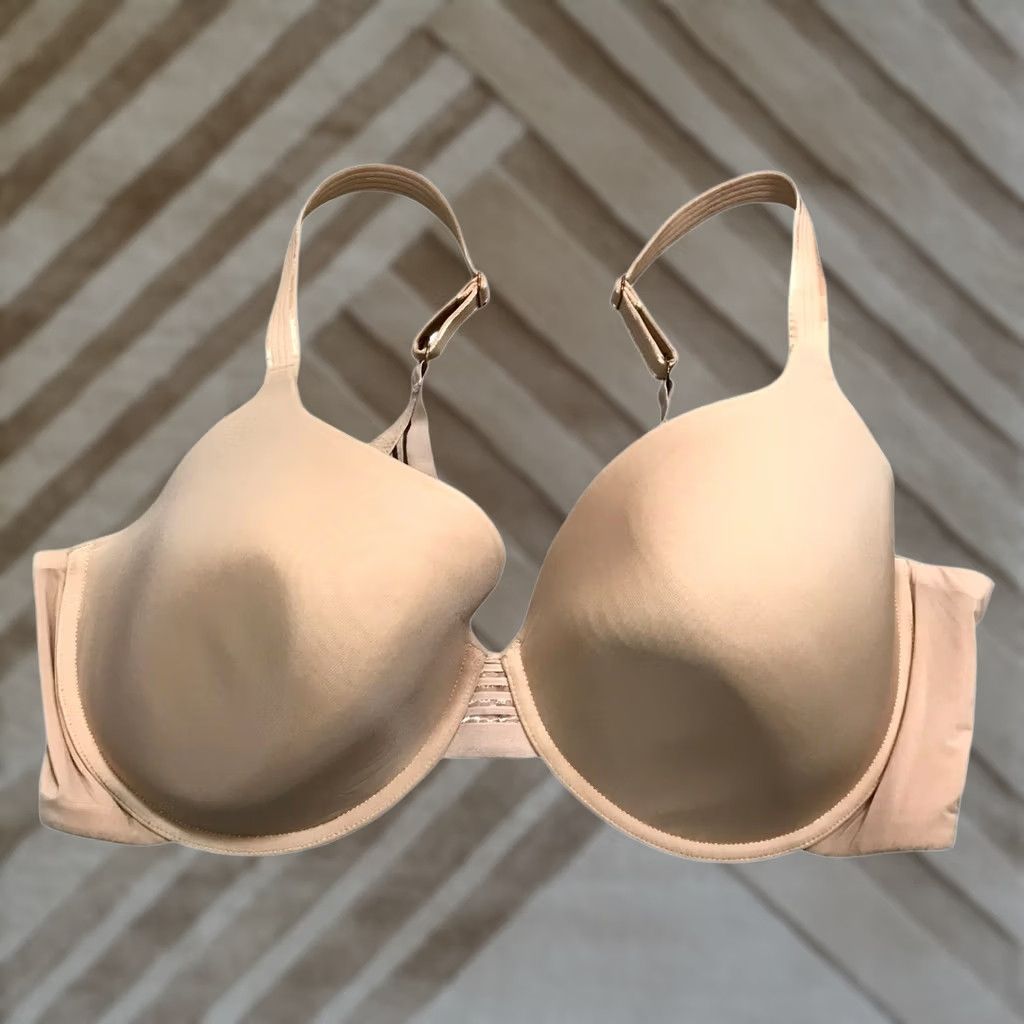 Vintage Le Mystere Beige Full Coverage Bra 40DDD/F T-Shirt Bra Underwired Hook & Eye Nylon Spandex Polyester Knit Size ONE SIZE - 1 Thumbnail