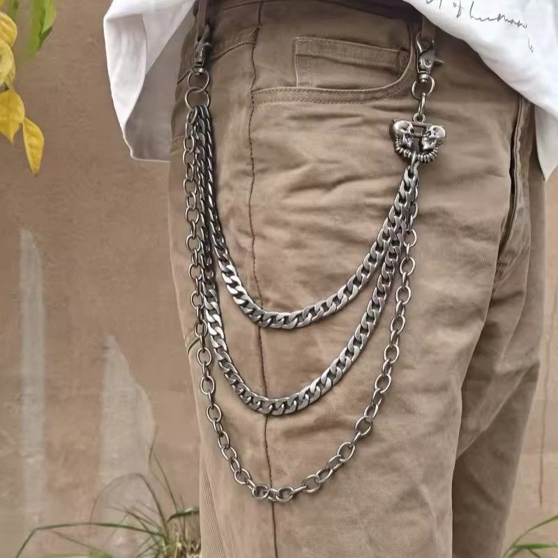 Jewelry Three Layers Double Skull Head Punk Chain Pants Size ONE SIZE - 2 Thumbnail