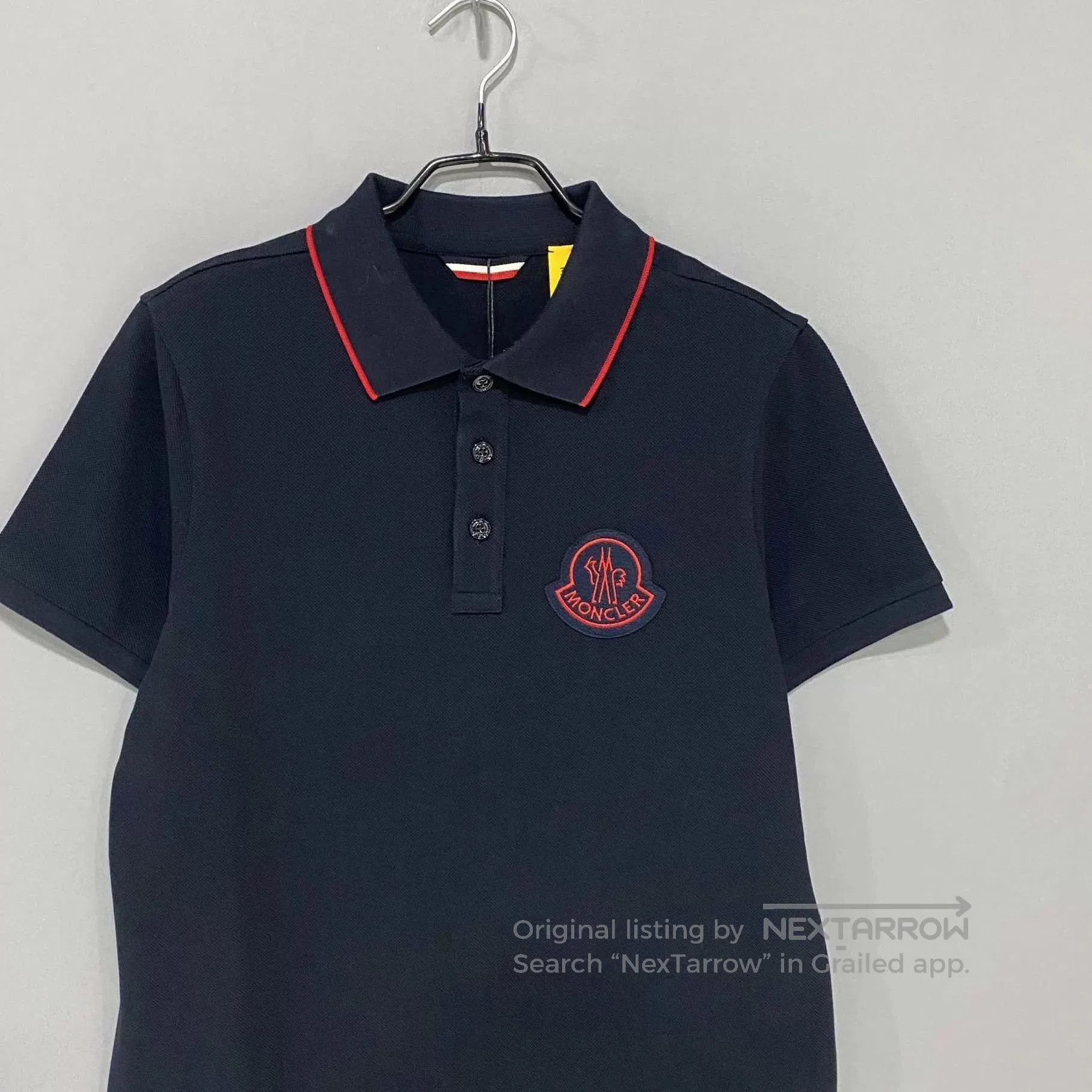 Moncler Black Polo Shirt with Red Trim and Embroidered Logo. Size US S / EU 44-46 / 1 - 2 Thumbnail