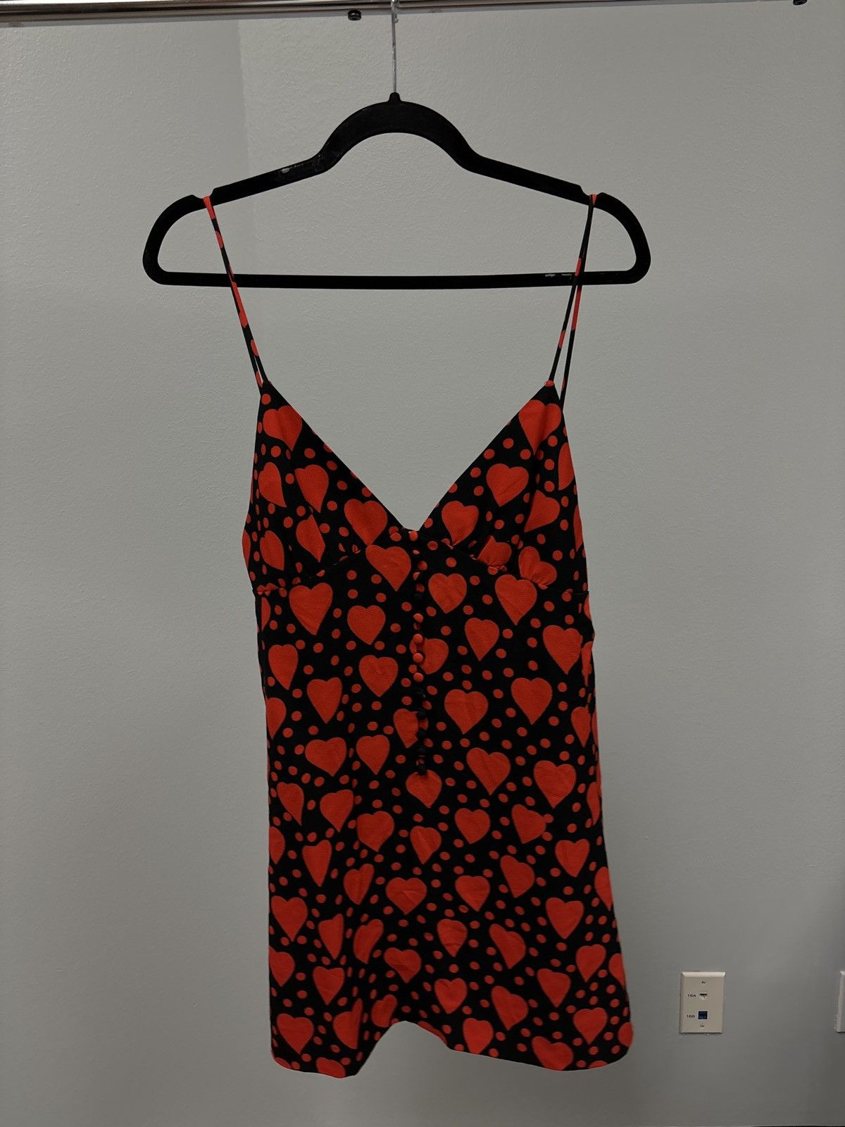 image of YVES Saint Laurent YSL Heart Dress V-Neck in Red, Women's (Size Small)
