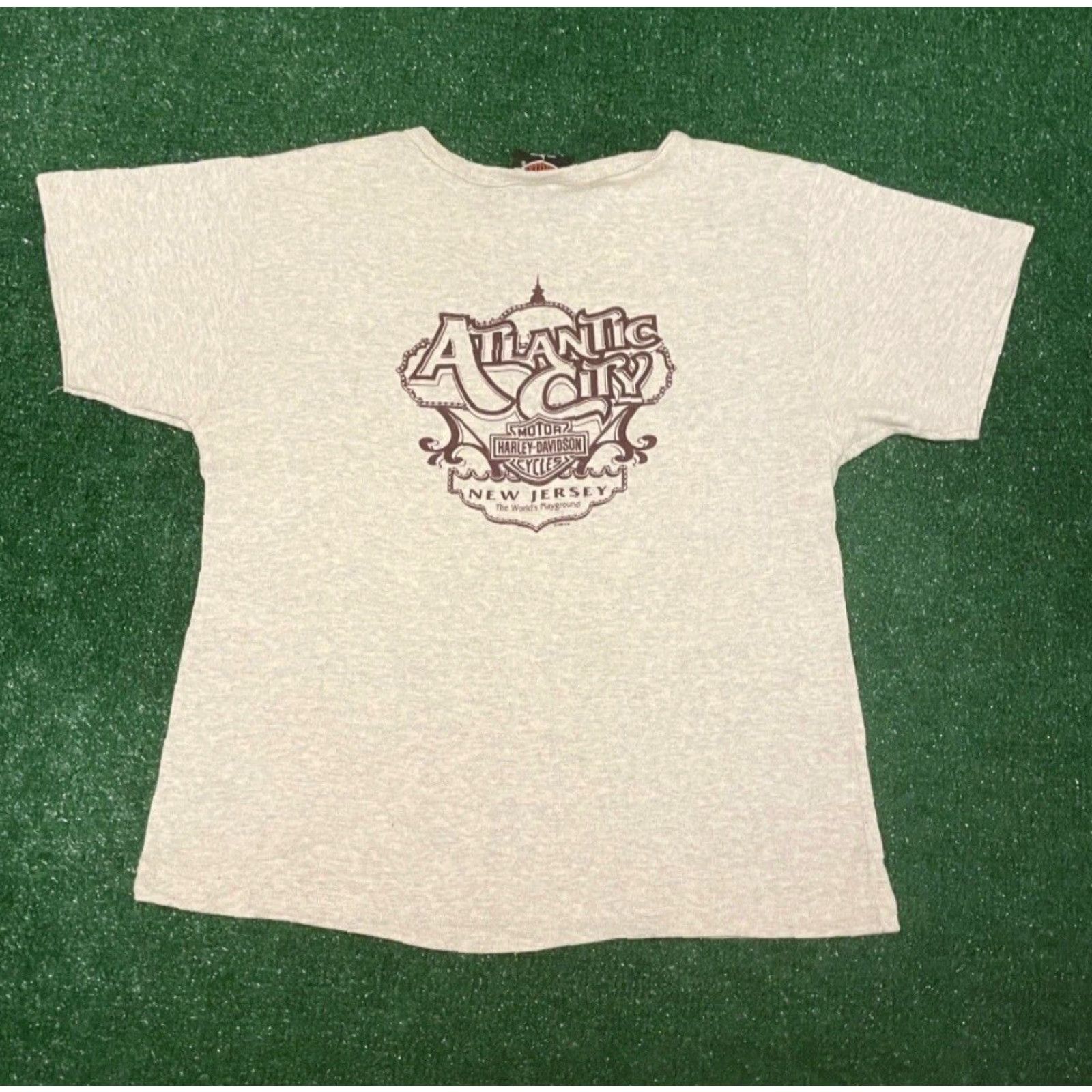 Harley Davidson VINTAGE Harley-Davidson Spell Out Logo Atlantic City 1999 Shirt Womens Large Gray 90s Biker Grunge Punk T-Shirt Size L / US 10 / IT 46 - 2 Thumbnail