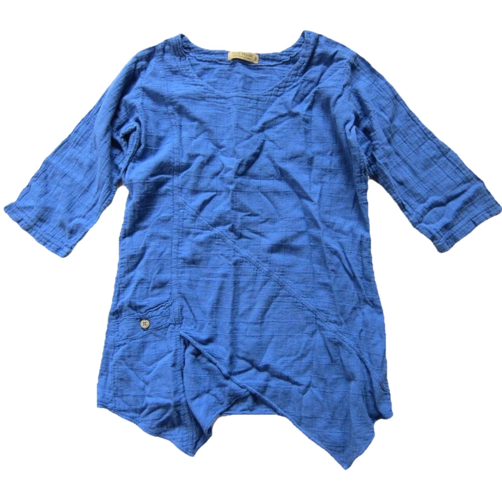 Vintage Ezze Wear 100% Cotton Blue Pocket Asymmetric 3/4 Sleeve Tunic Blouse Medium Size M / US 6-8 / IT 42-44 - 6 Thumbnail