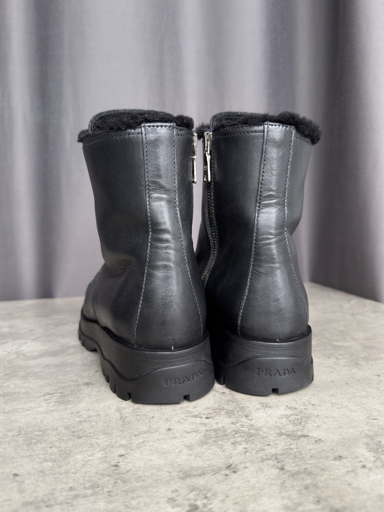 Prada Vintage Prada Fur Lined Shearling Black Leather Combat Boots Size US 7 / IT 37 - 4 Thumbnail