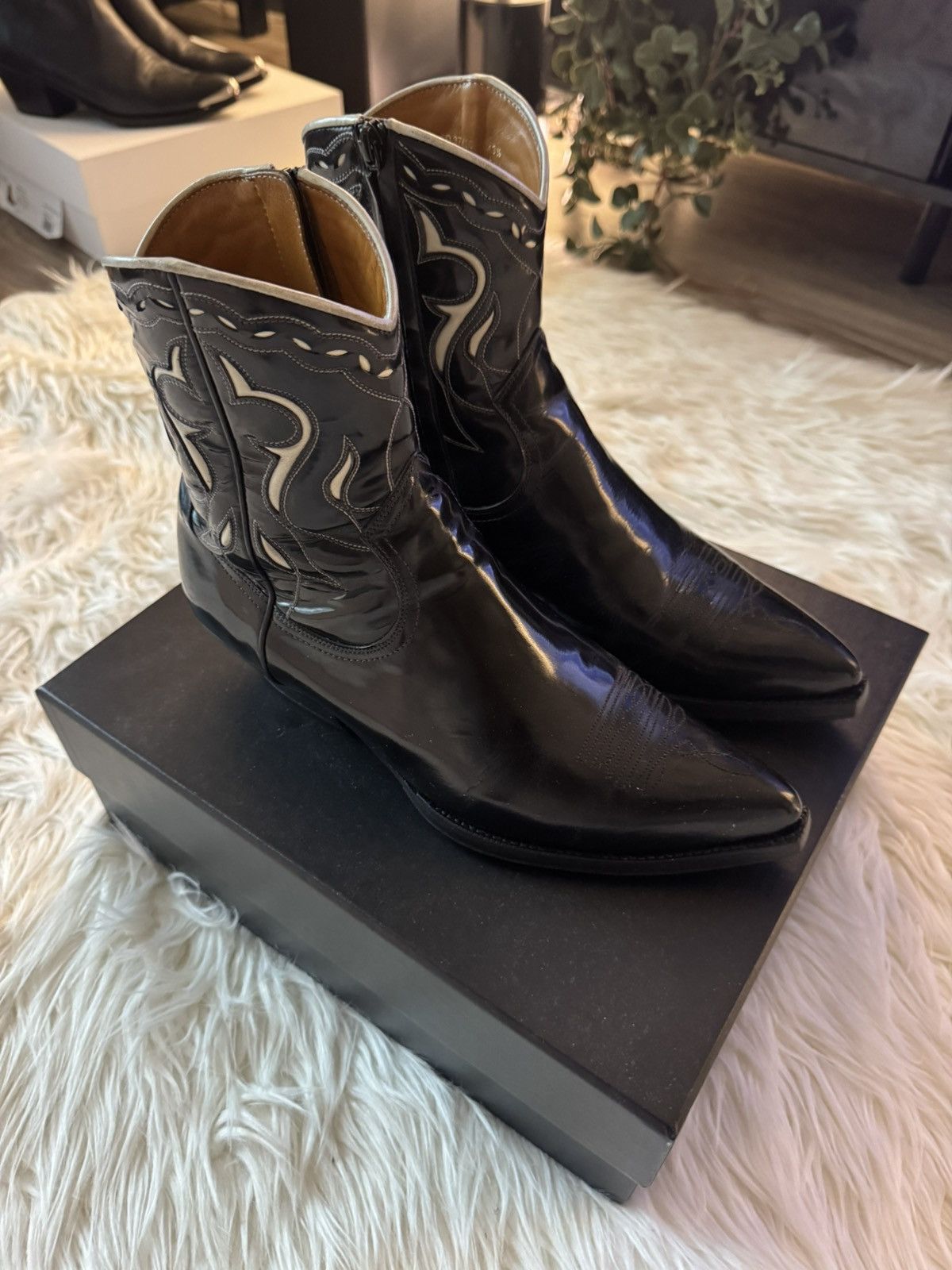Saint Laurent Paris 19SS Black Ayers Snakeskin 60mm Finn Boots 42