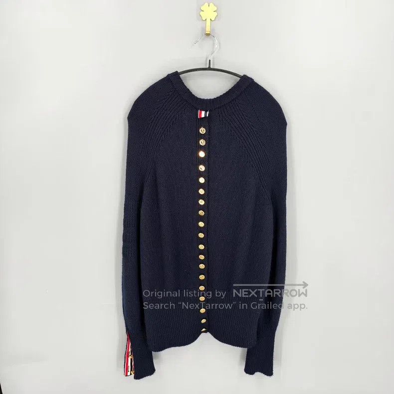 Thom Browne Thom Browne Navy Embossed Striped Gold Button Sweater Size US XS / EU 42 / 0 - 2 Thumbnail