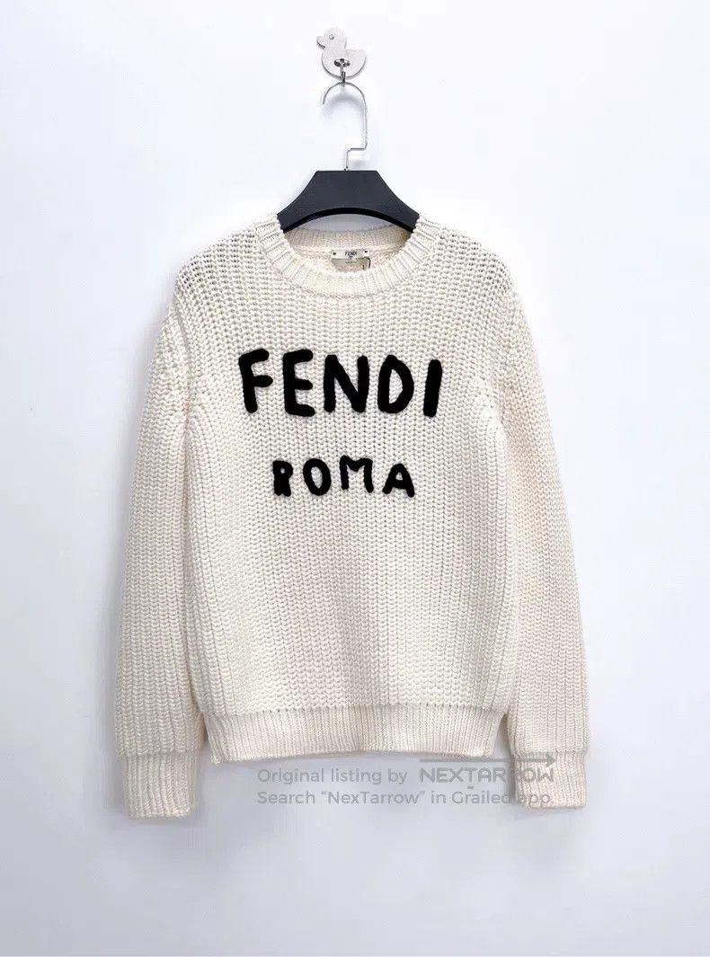 Fendi Fendi Beige Roma Flock Letter Knit Sweater Size XXS / US 00 / IT 34 - 1 Thumbnail
