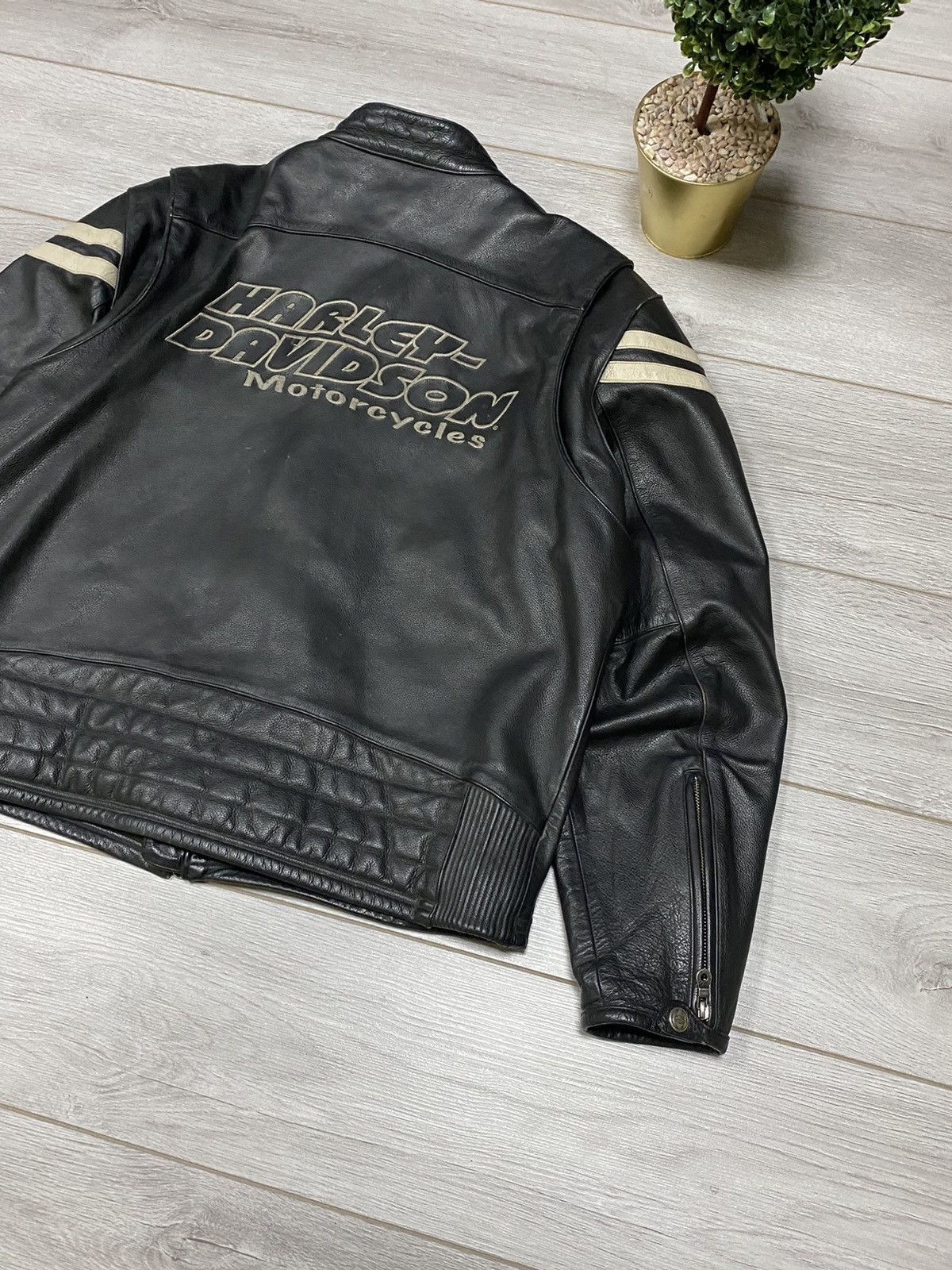 Vintage Harley Davidson big logo vintage leather racing jacket Size US XL / EU 56 / 4 - 10 Thumbnail