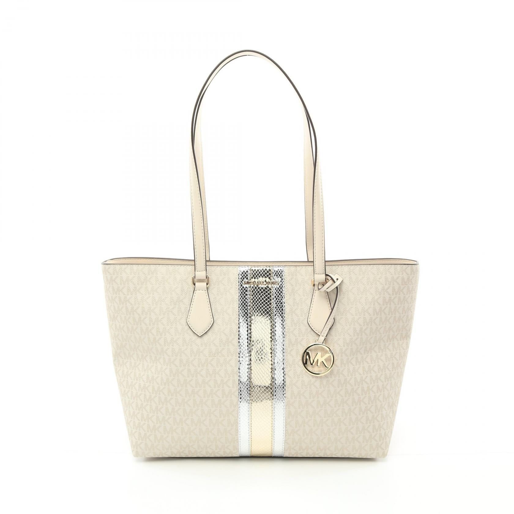 Michael Kors Michael Kors Sheila Mk Signature Handbag Tote Bag Coated Canvas Leather White Size ONE SIZE - 1 Thumbnail