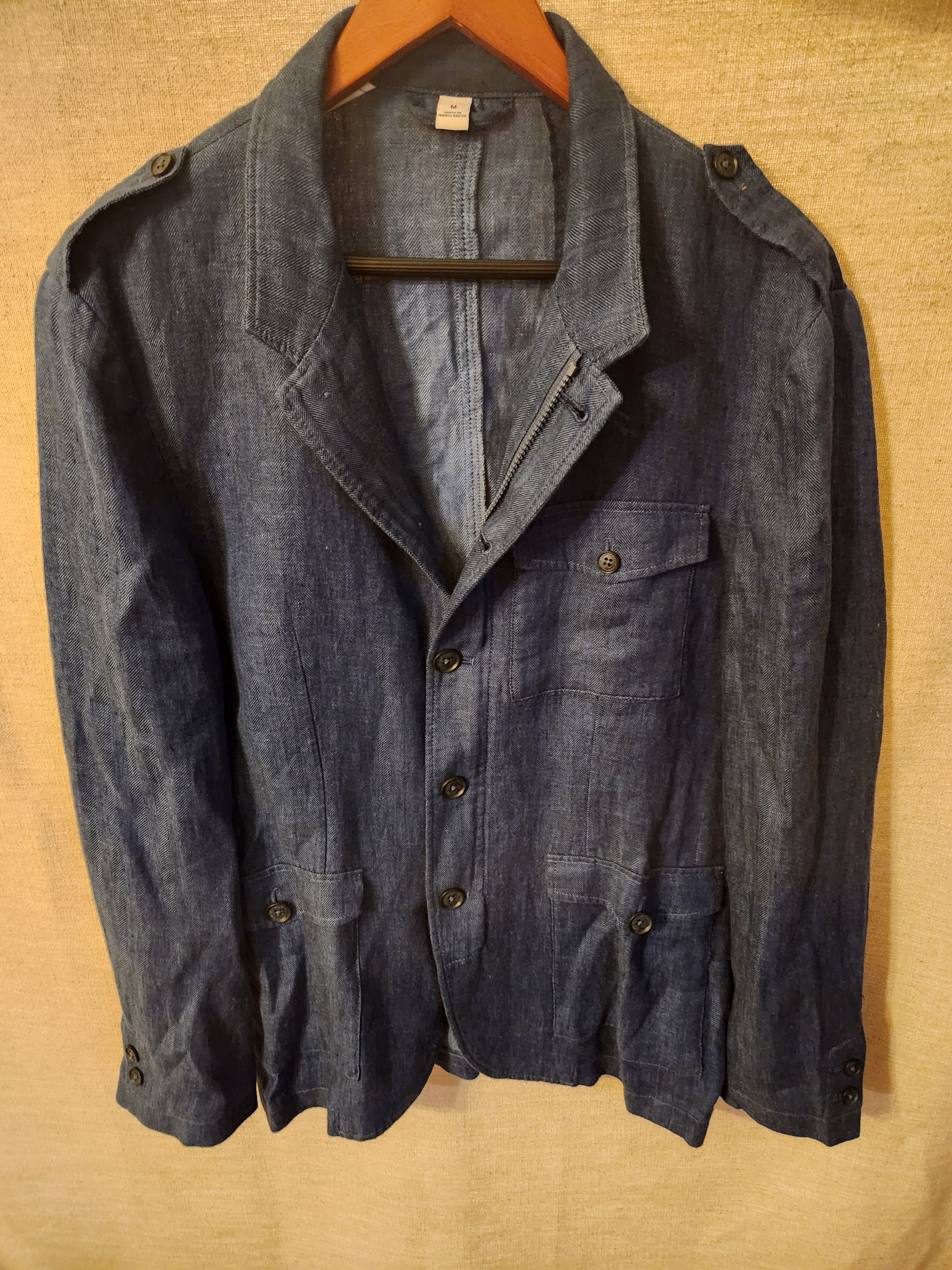 Joseph Abboud NWOT Men's 100%‎ Linen Blue Herringbone Unstructured Blazer Size US M / EU 48-50 / 2 - 1 Thumbnail