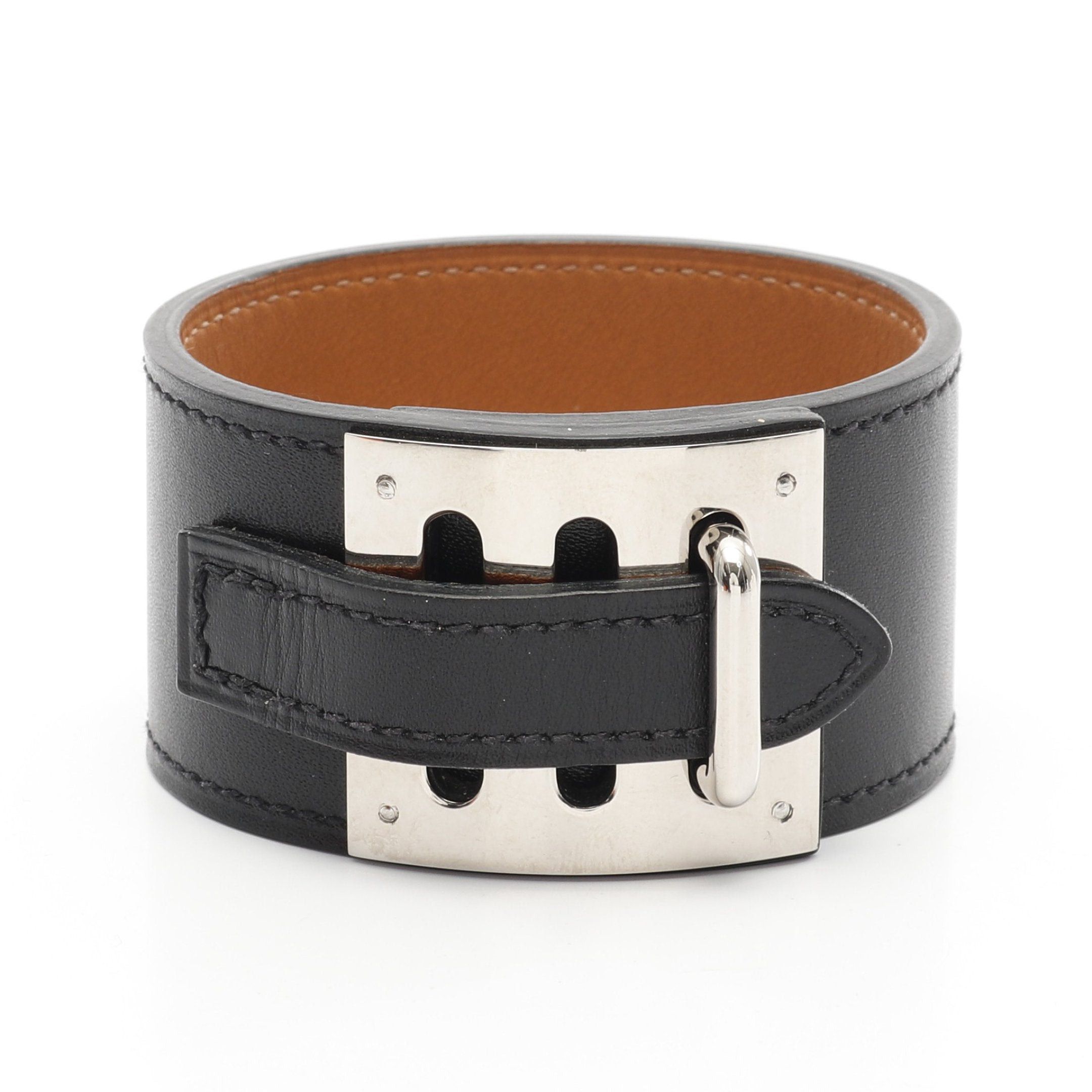 Hermes Hermes Intense Bangle Bracelet Leather Black Silver □ R Stamp Size ONE SIZE - 1 Thumbnail