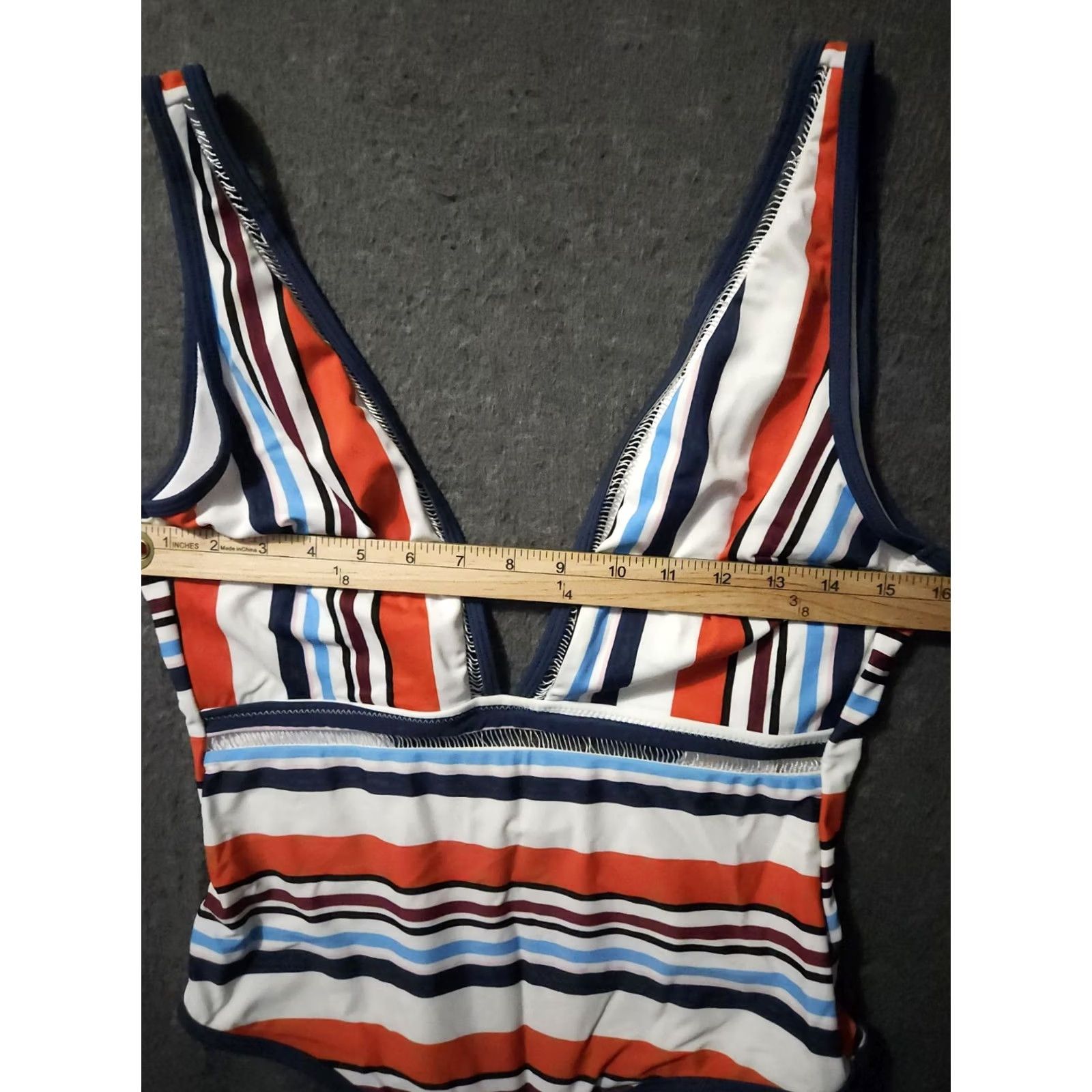Vintage Cupshe One Piece Swimsuit Large Red White Blue Striped Women L Beach Tropical Pattern Size ONE SIZE - 4 Thumbnail