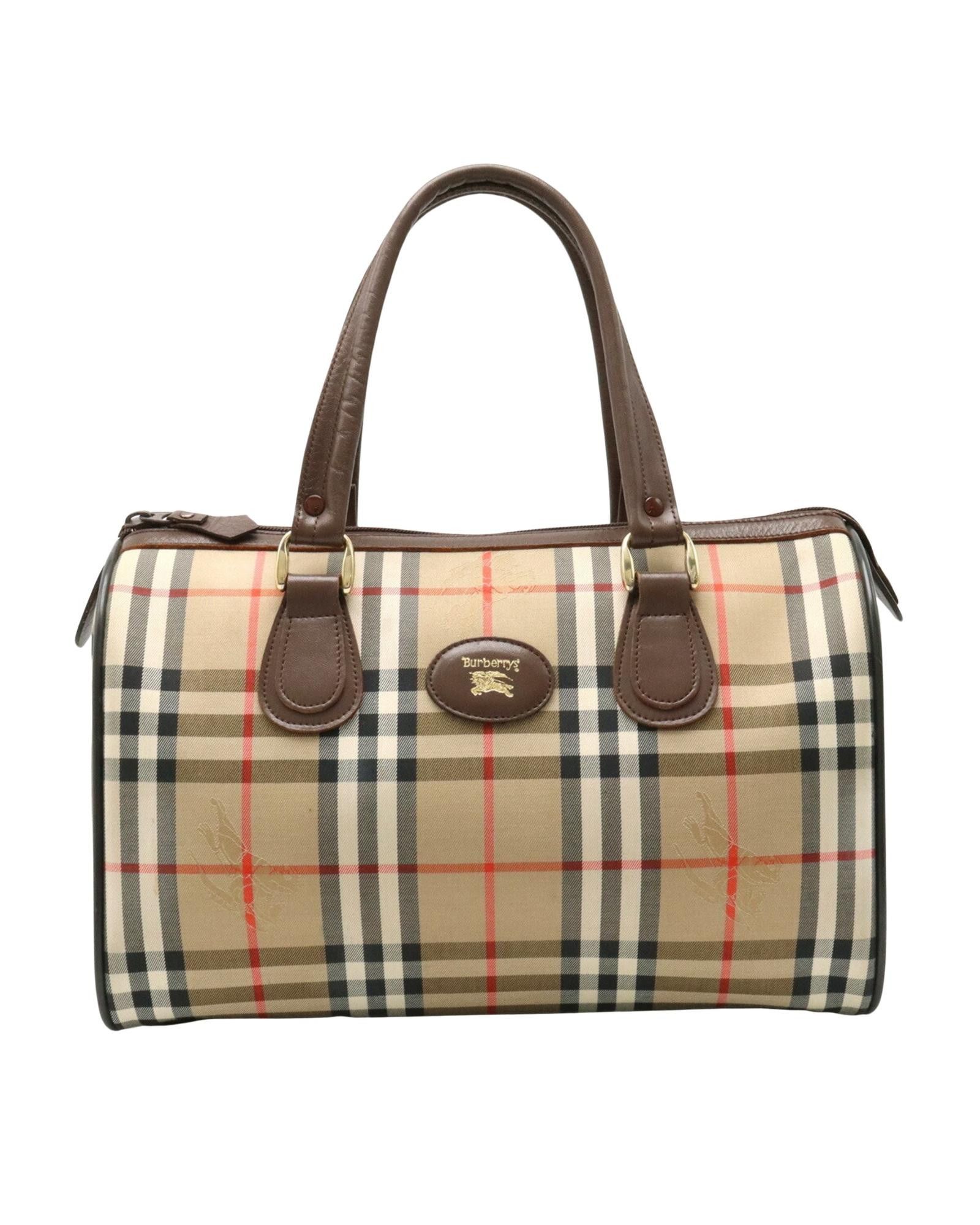 image of Burberry Canvas Checkered Designer Handbag in Beige, Women's